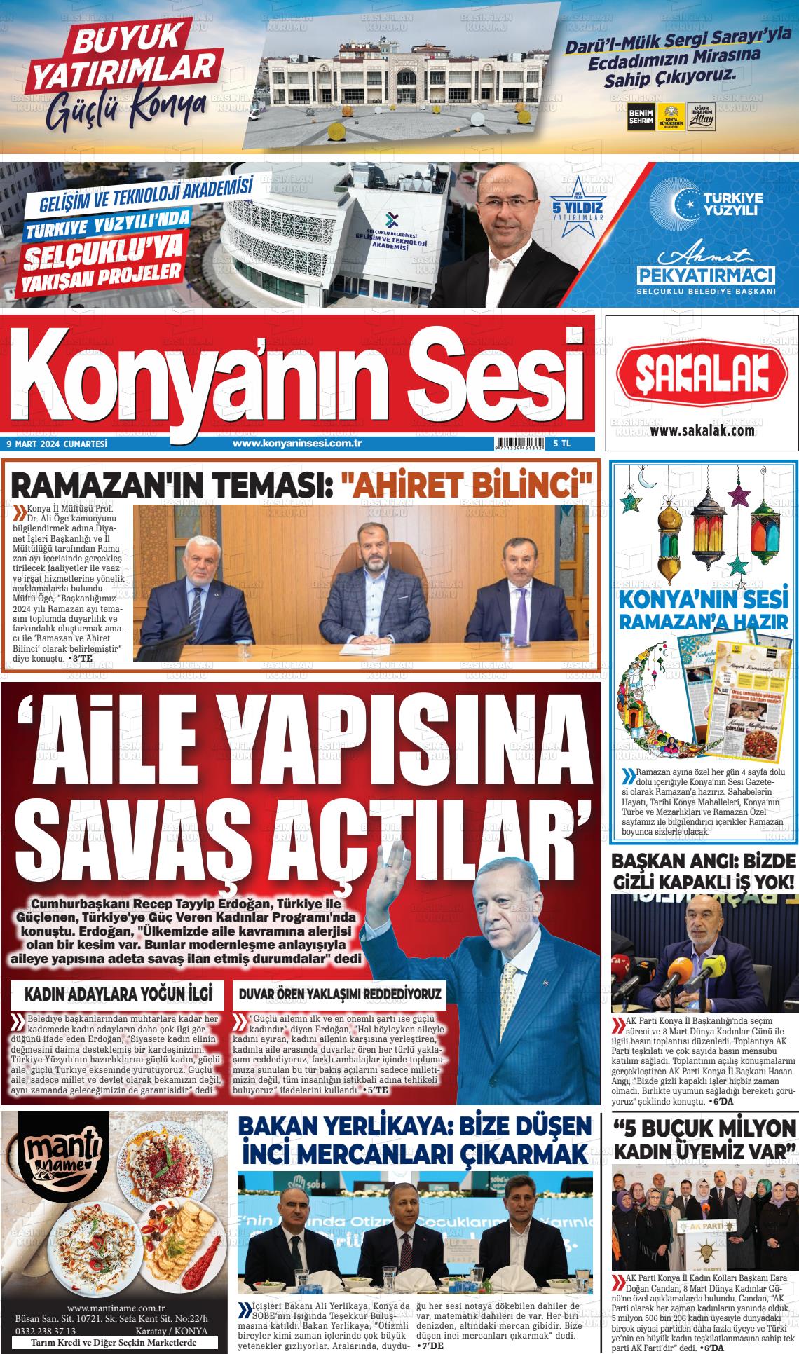 09 Mart 2024 Konyanin Sesi Gazete Manşeti