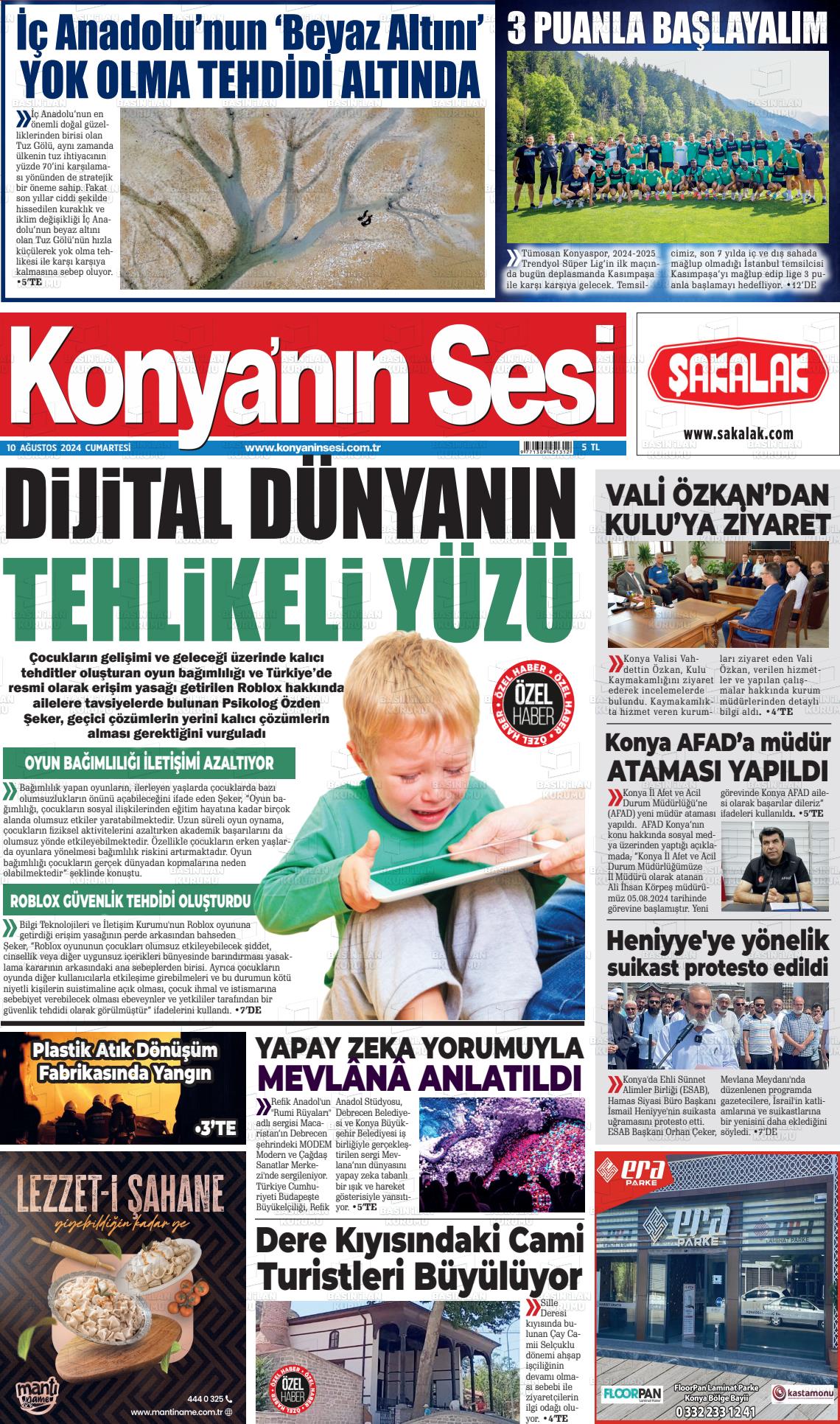 10 Ağustos 2024 Konyanin Sesi Gazete Manşeti