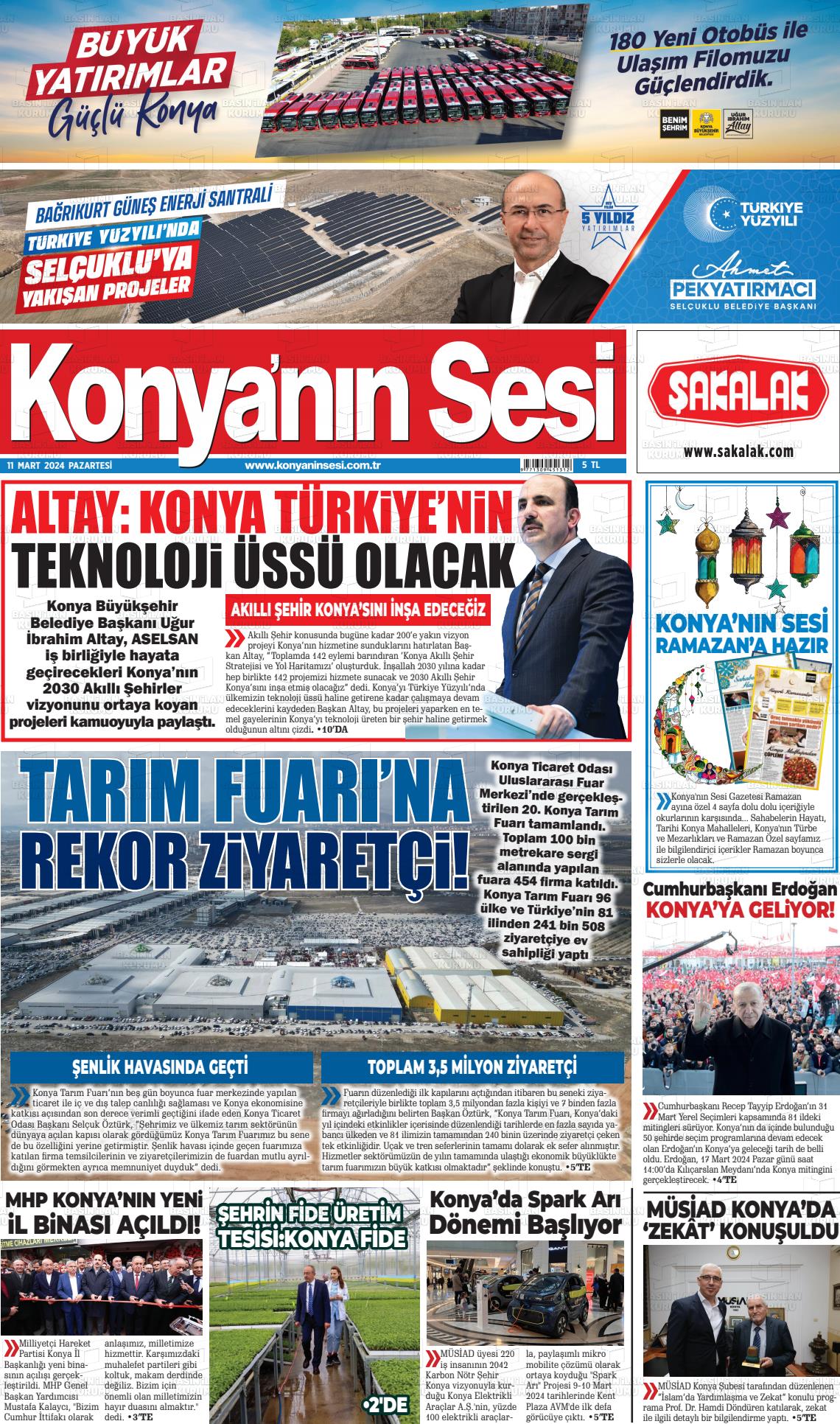 11 Mart 2024 Konyanin Sesi Gazete Manşeti