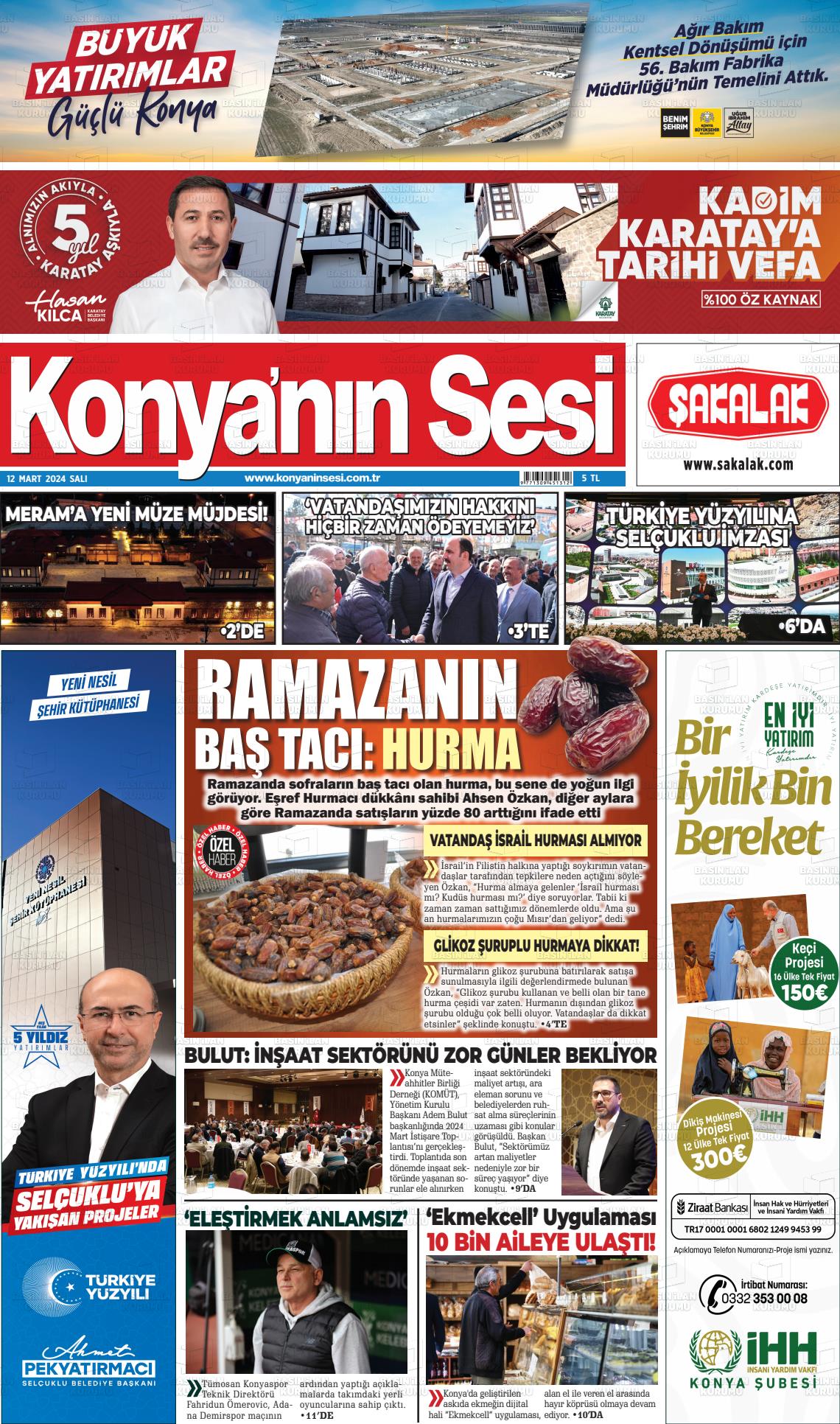 12 Mart 2024 Konyanin Sesi Gazete Manşeti