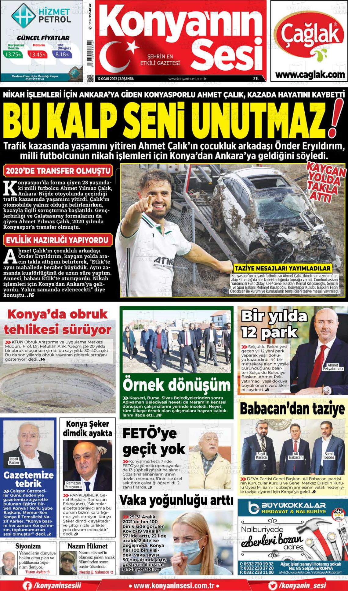 12 Ocak 2022 Konyanin Sesi Gazete Manşeti