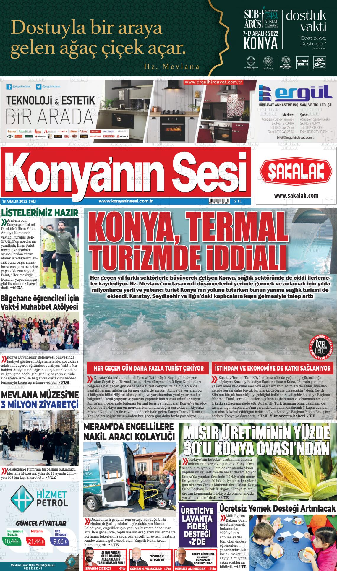 14 Aralık 2022 Konyanin Sesi Gazete Manşeti