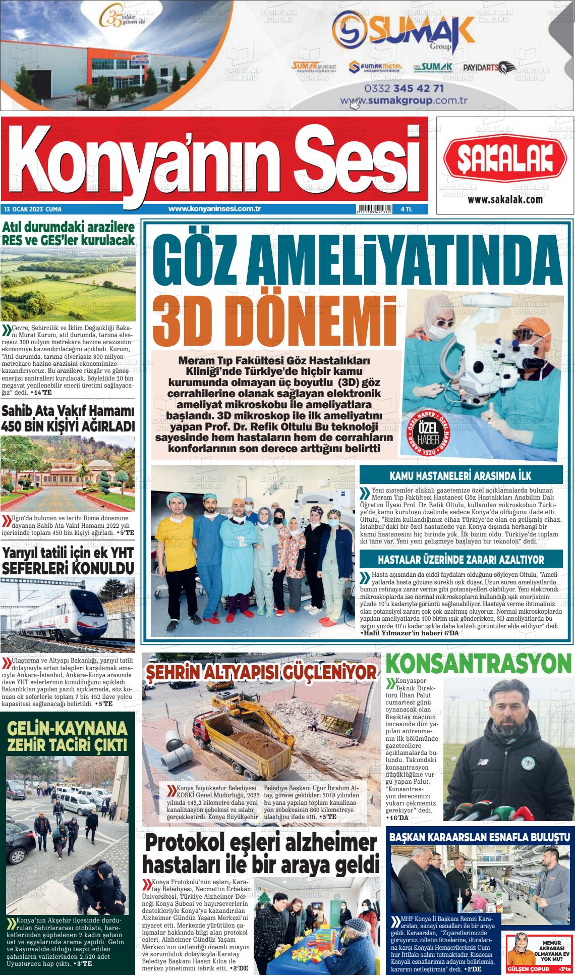 13 Ocak 2023 Konyanin Sesi Gazete Manşeti