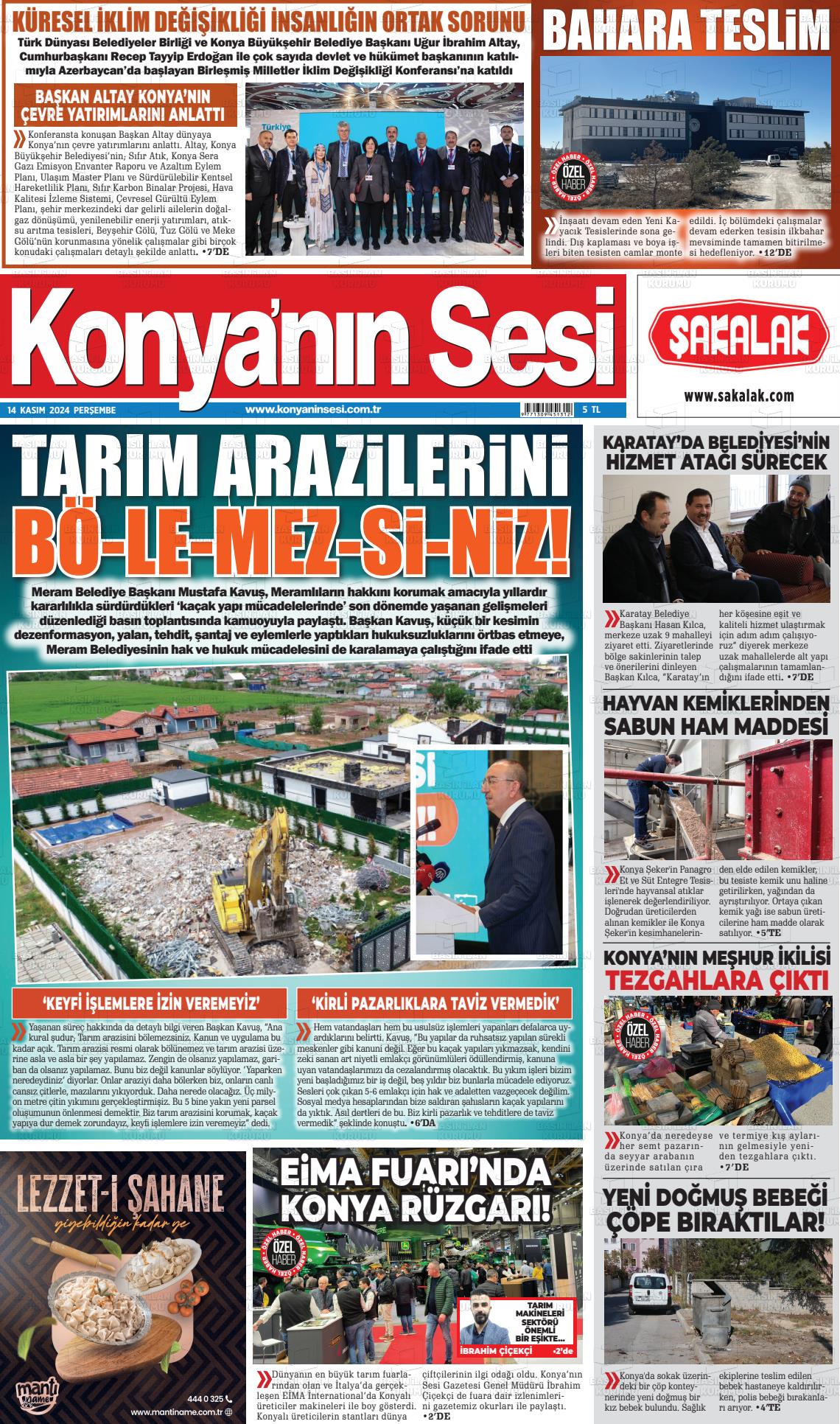 14 Kasım 2024 Konyanin Sesi Gazete Manşeti