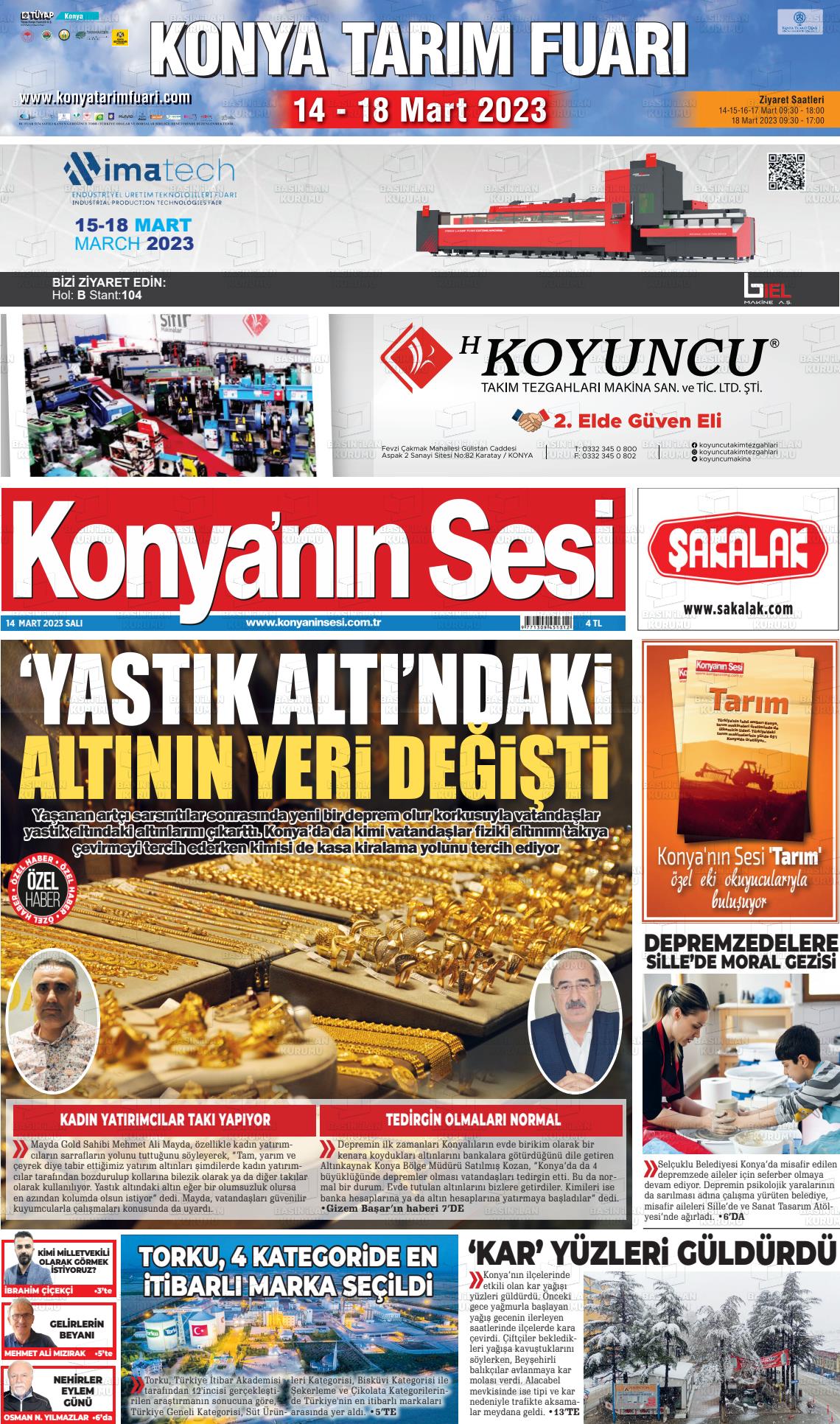 14 Mart 2023 Konyanin Sesi Gazete Manşeti