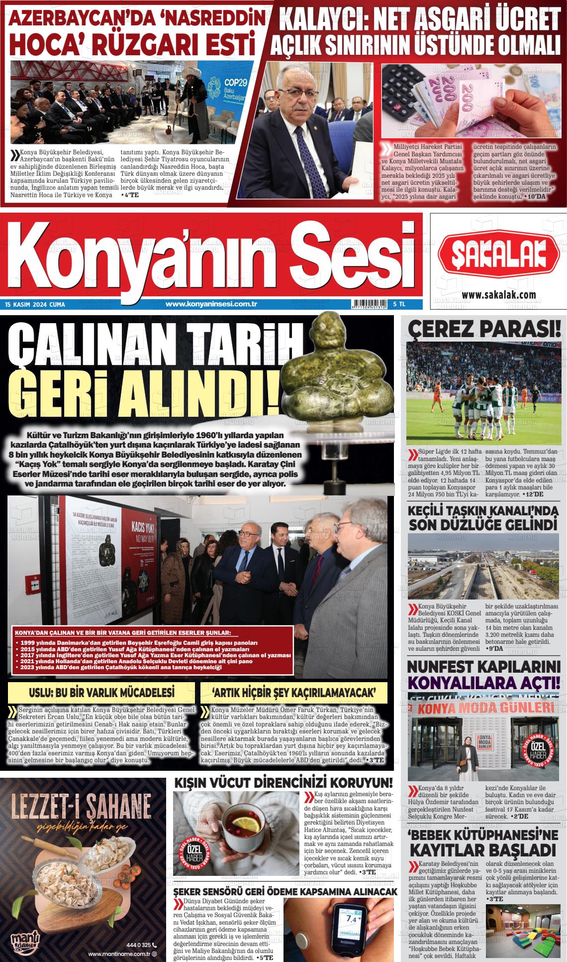 15 Kasım 2024 Konyanin Sesi Gazete Manşeti