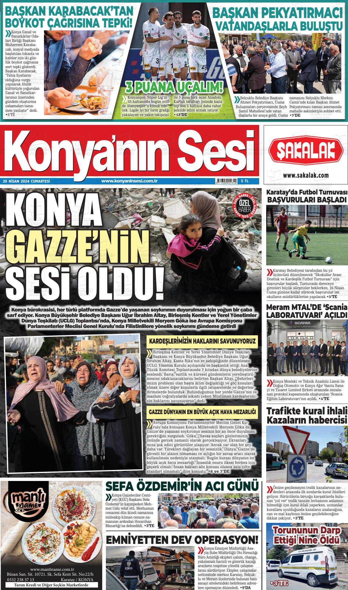 20 Nisan 2024 Konyanin Sesi Gazete Manşeti