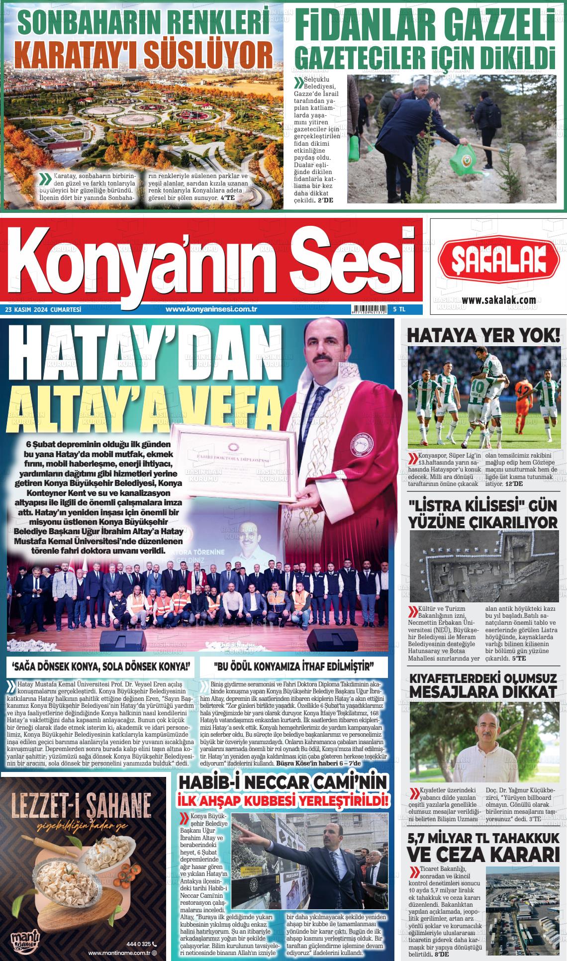 23 Kasım 2024 Konyanin Sesi Gazete Manşeti