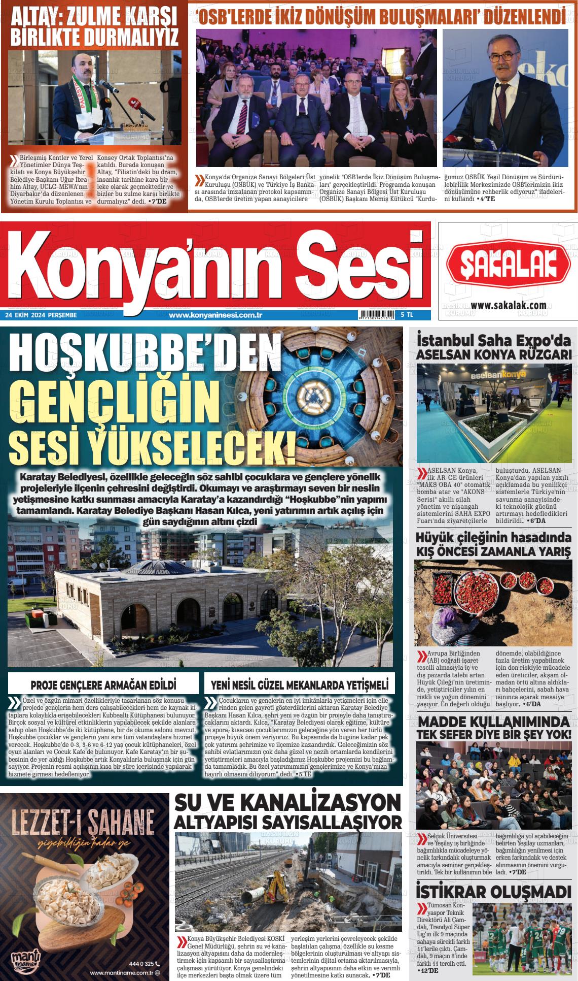 24 Ekim 2024 Konyanin Sesi Gazete Manşeti