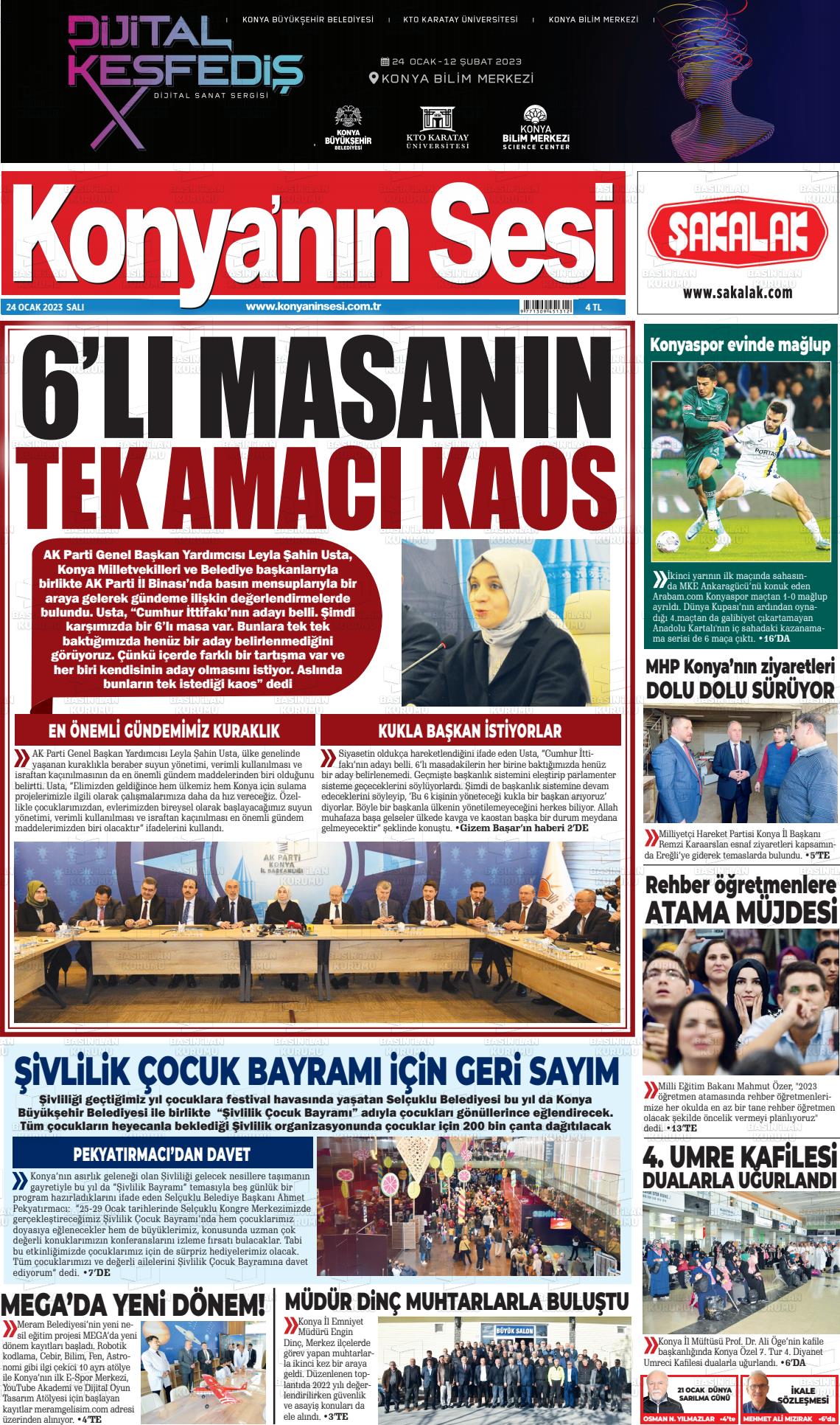 24 Ocak 2023 Konyanin Sesi Gazete Manşeti