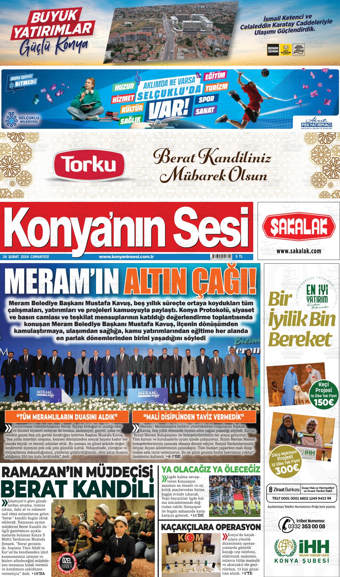 24 Şubat 2024 Konyanin Sesi Gazete Manşeti