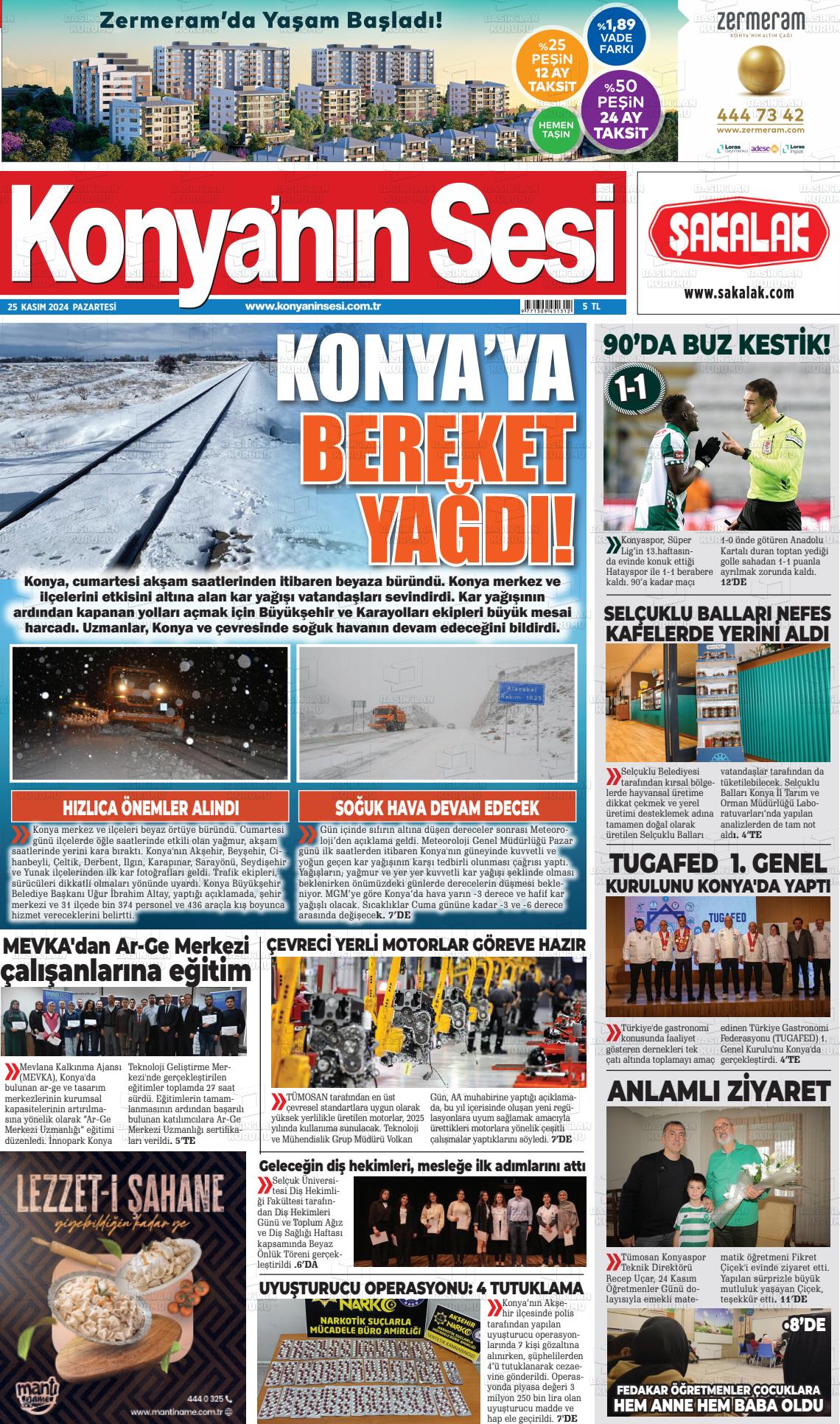 25 Kasım 2024 Konyanin Sesi Gazete Manşeti