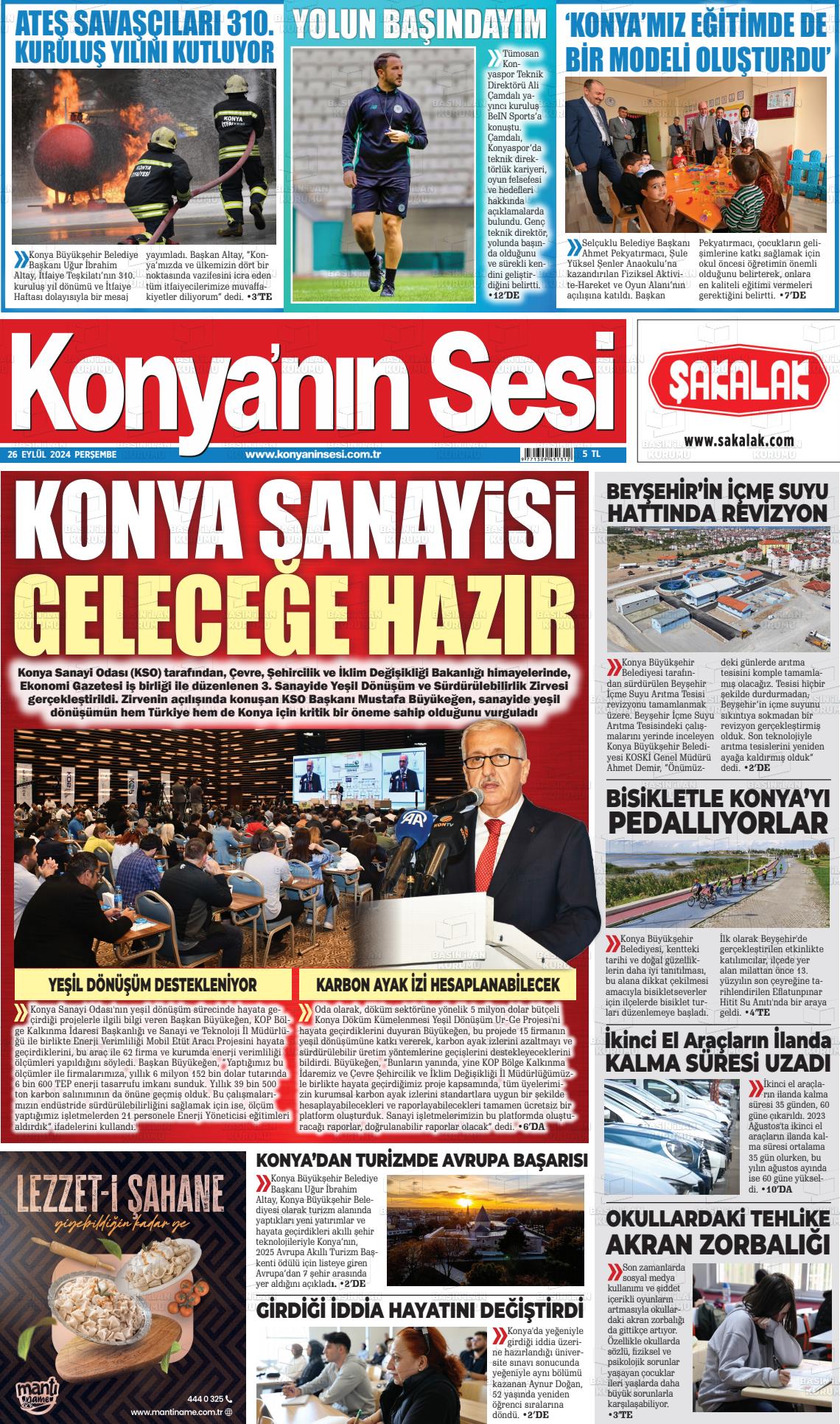 26 Eylül 2024 Konyanin Sesi Gazete Manşeti