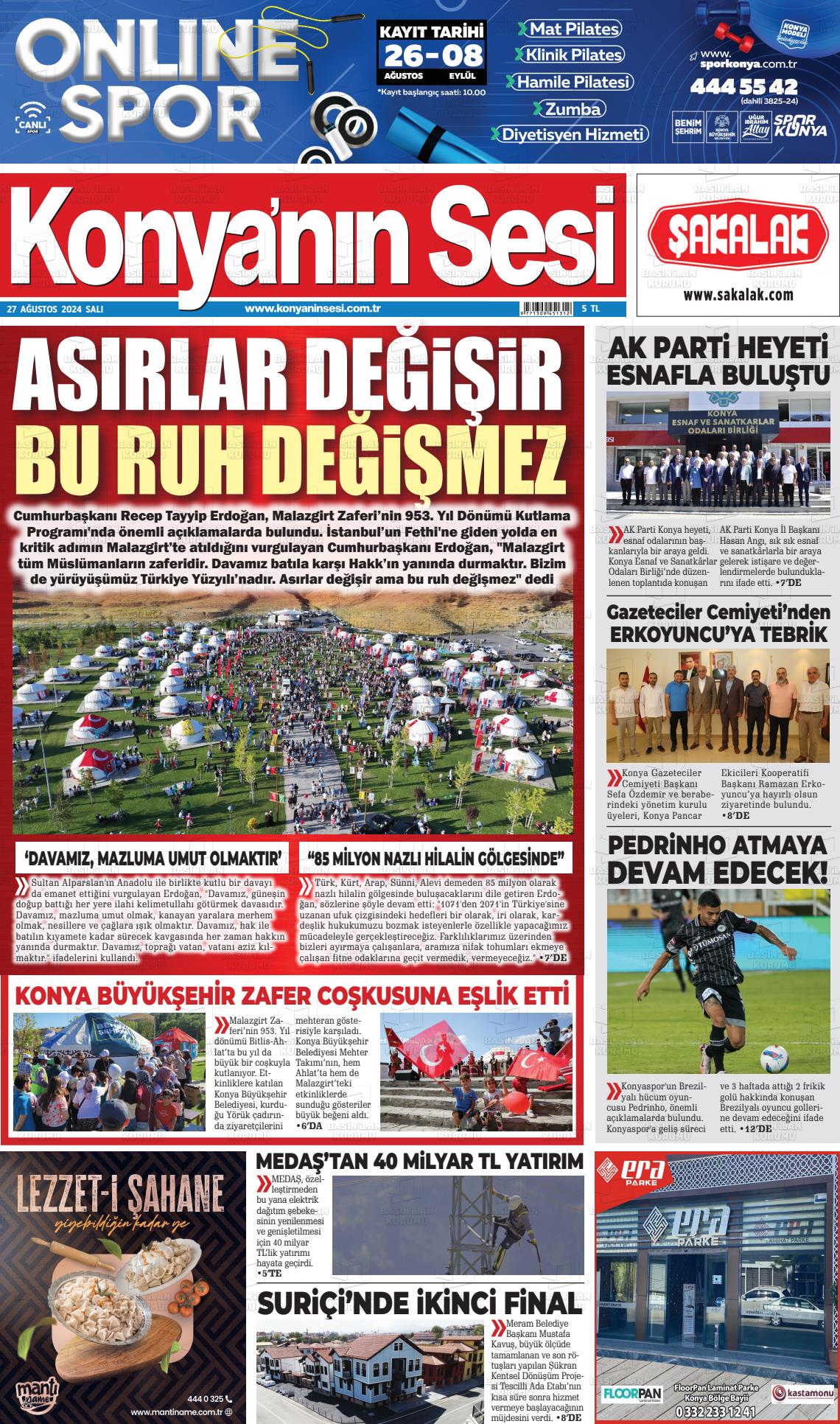 27 Ağustos 2024 Konyanin Sesi Gazete Manşeti