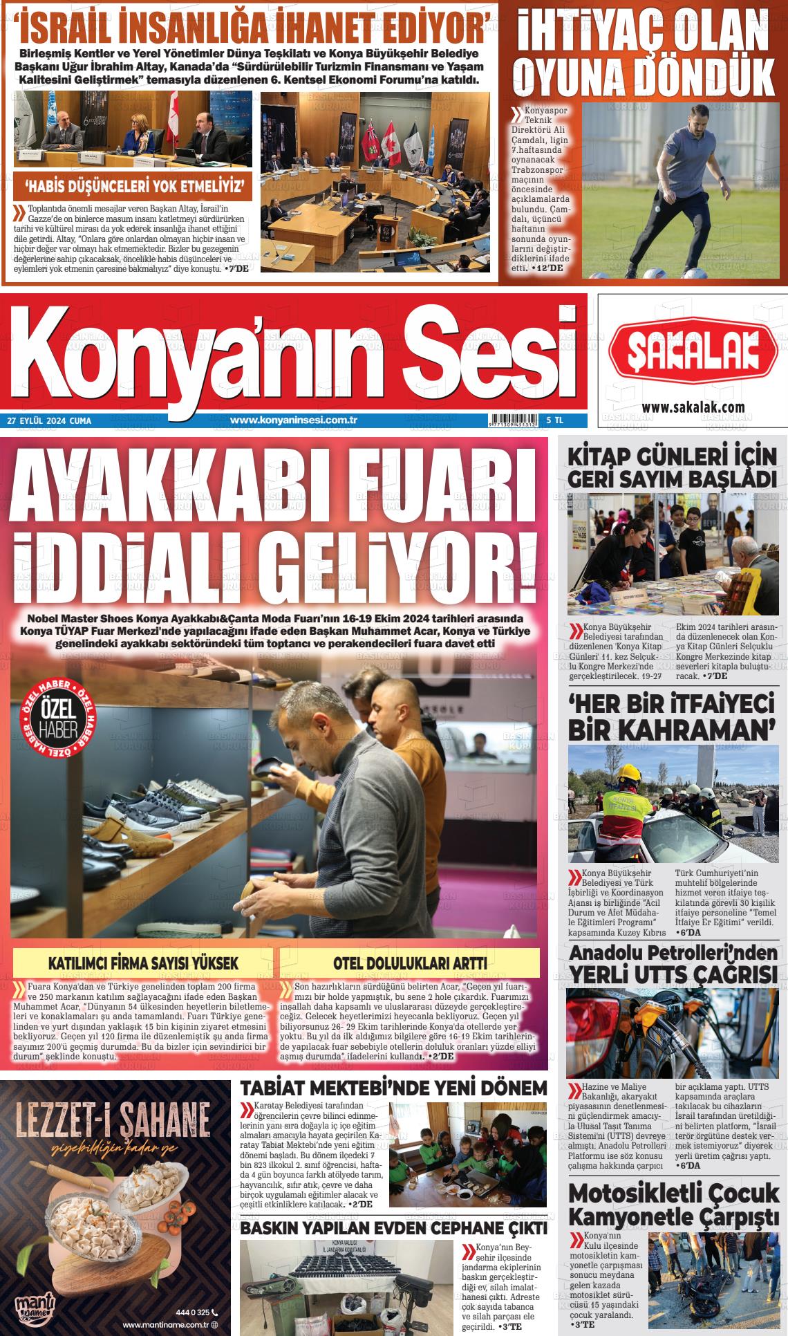 27 Eylül 2024 Konyanin Sesi Gazete Manşeti