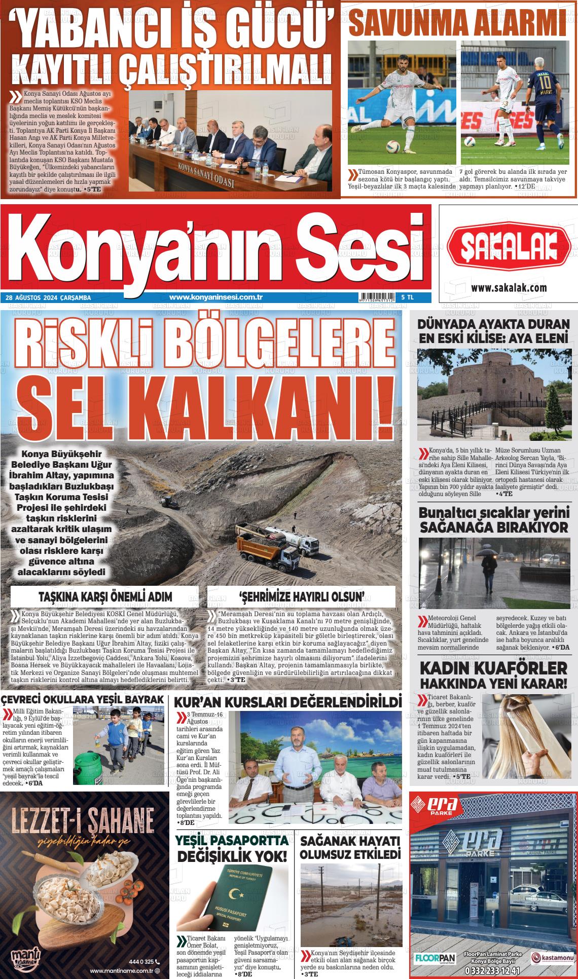 28 Ağustos 2024 Konyanin Sesi Gazete Manşeti