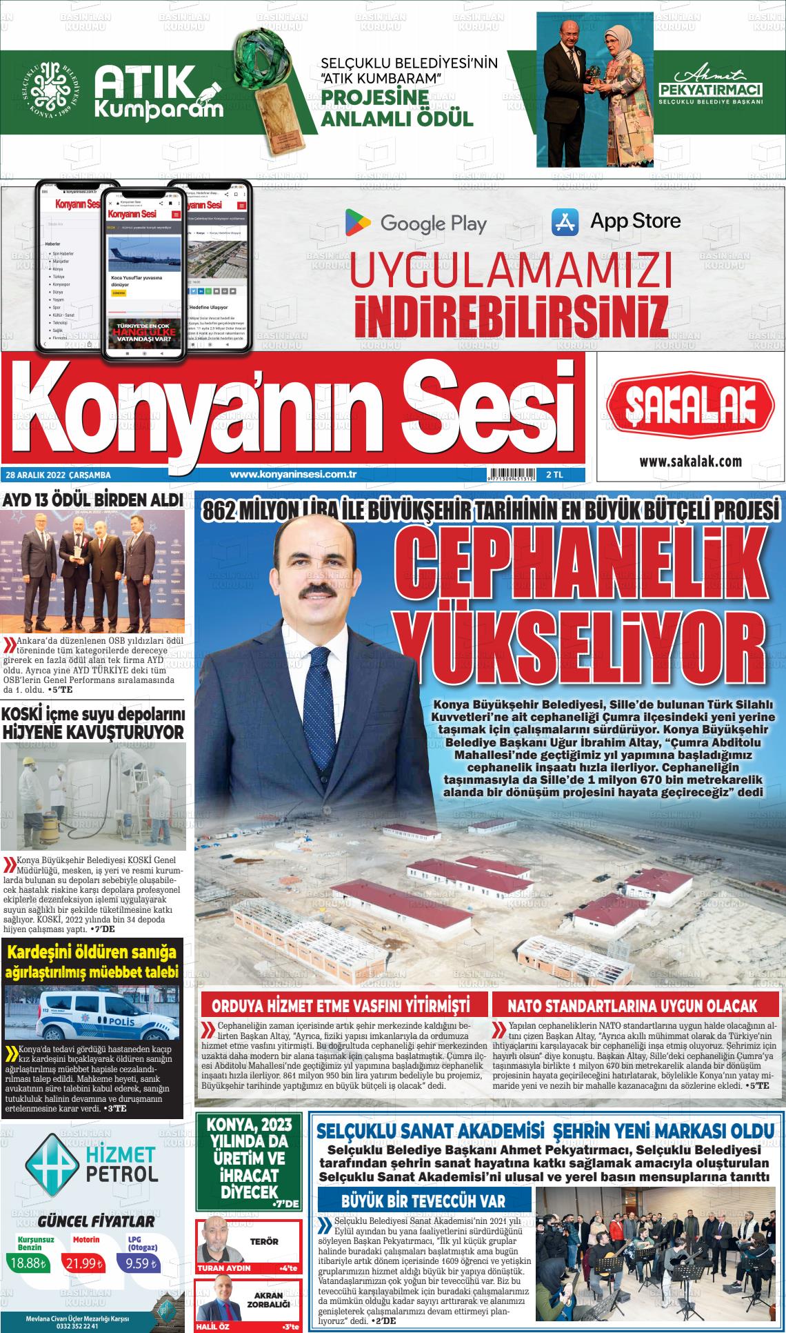 28 Aralık 2022 Konyanin Sesi Gazete Manşeti