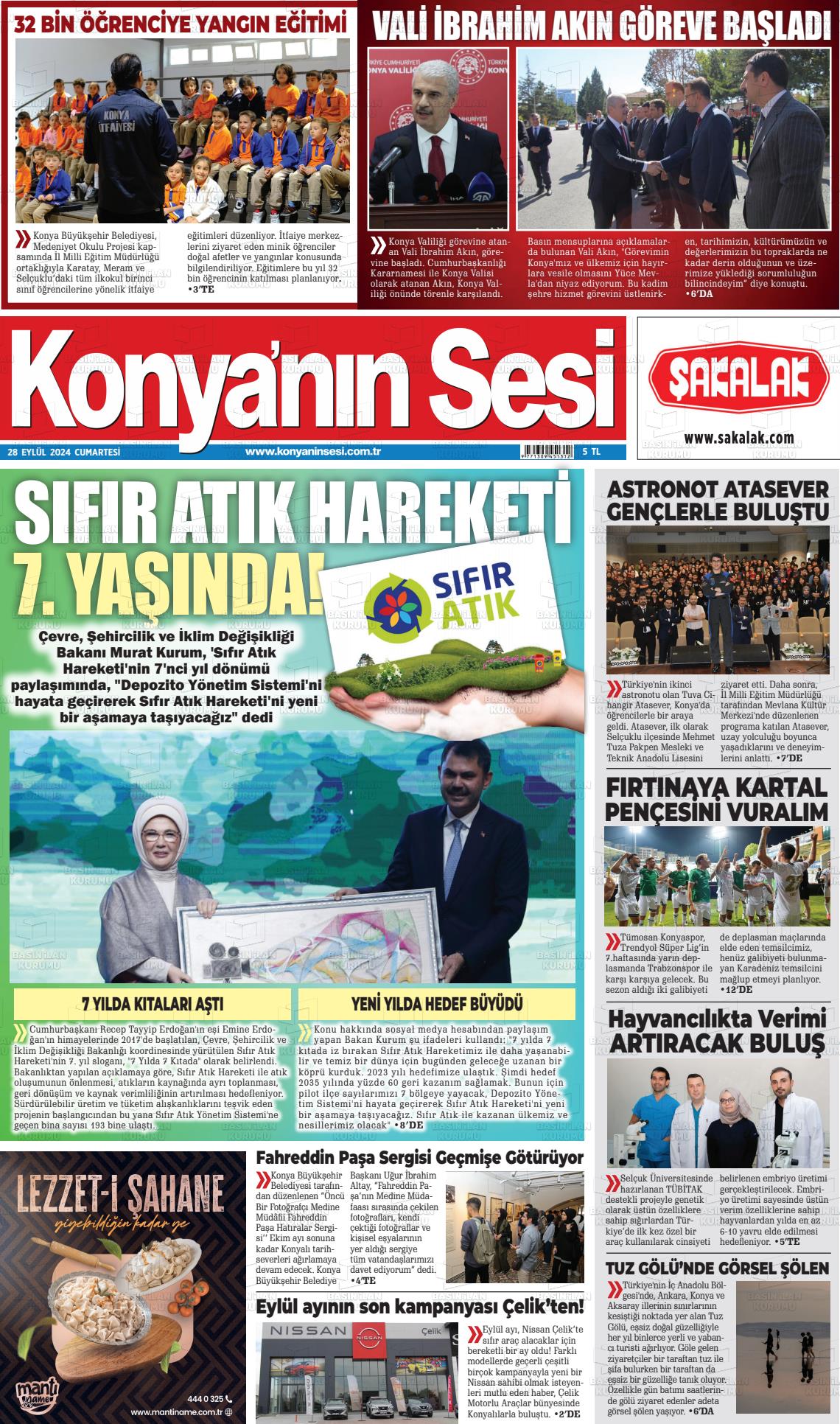 28 Eylül 2024 Konyanin Sesi Gazete Manşeti