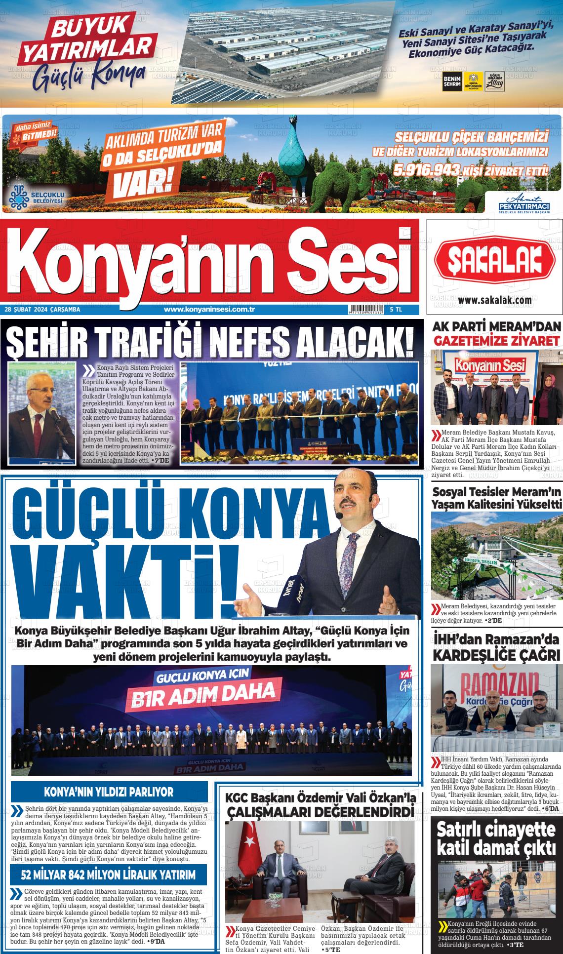 28 Şubat 2024 Konyanin Sesi Gazete Manşeti