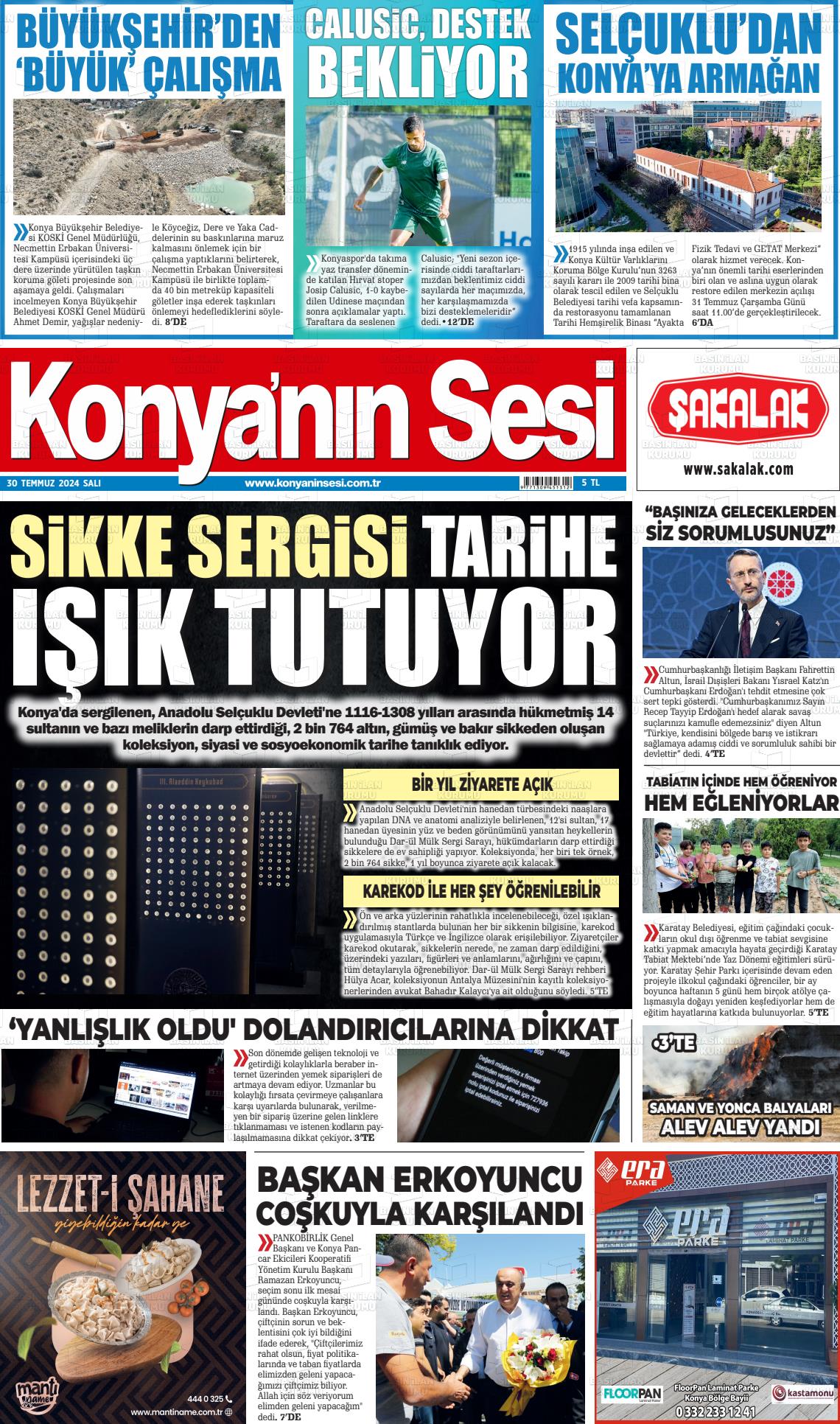 30 Temmuz 2024 Konyanin Sesi Gazete Manşeti