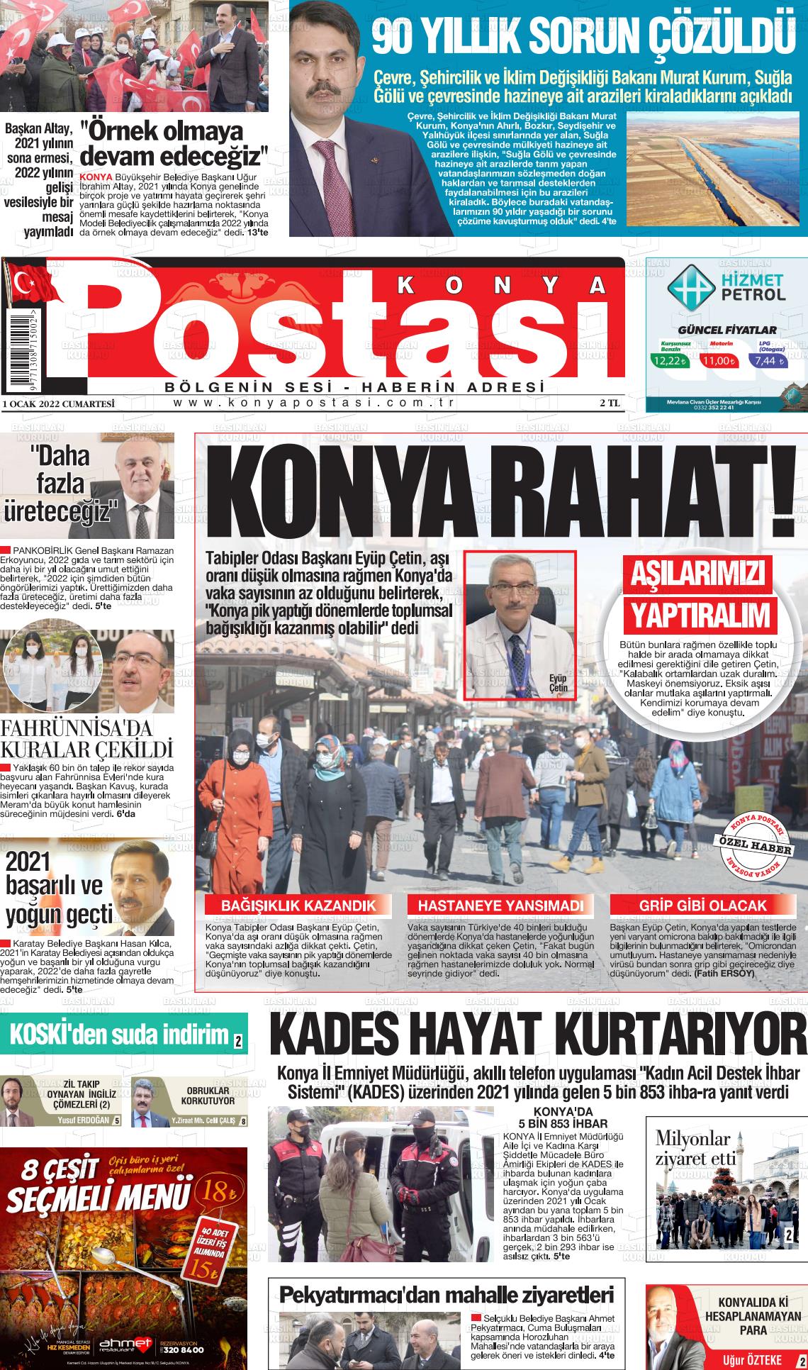 01 Ocak 2022 Konya Postası Gazete Manşeti