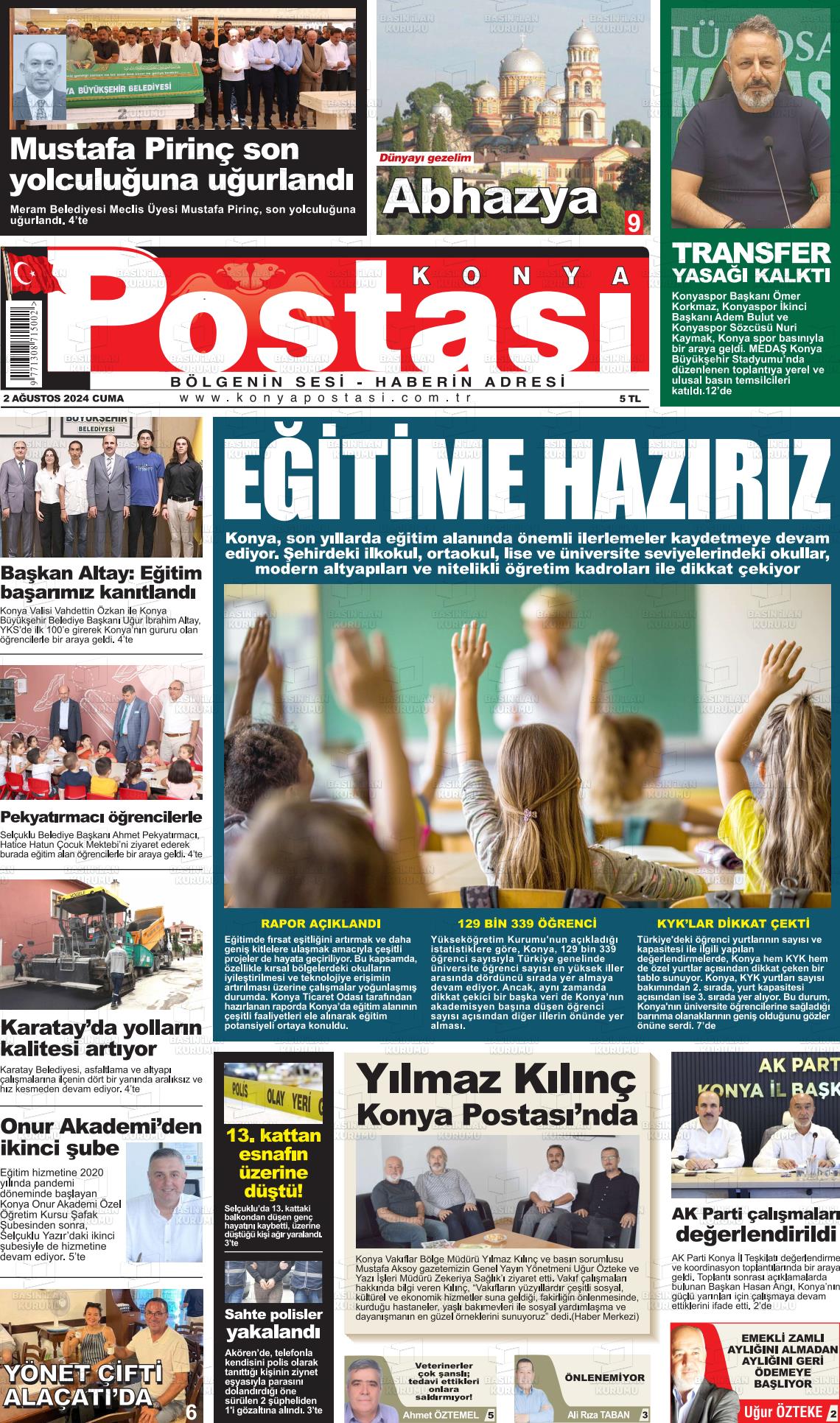 02 Ağustos 2024 Konya Postası Gazete Manşeti