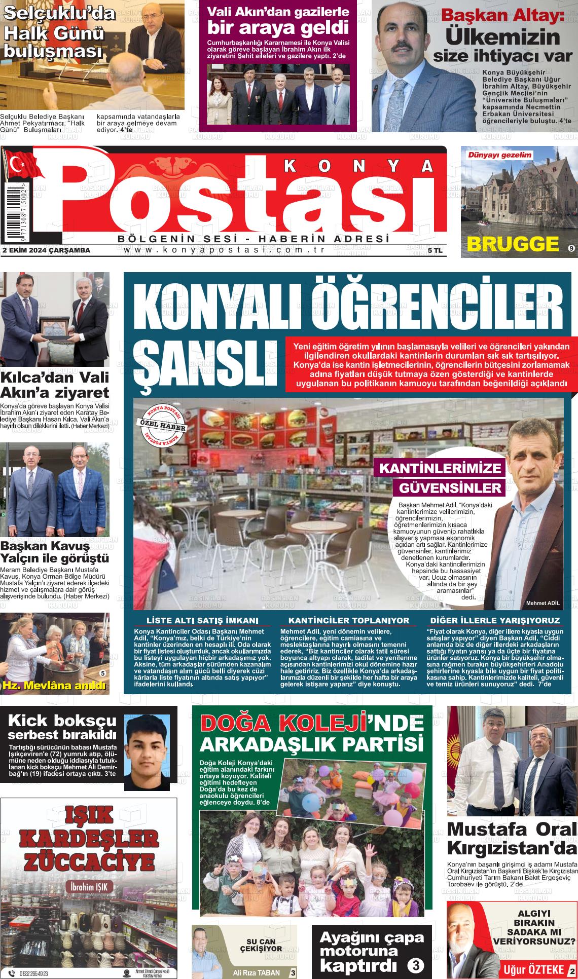 02 Ekim 2024 Konya Postası Gazete Manşeti