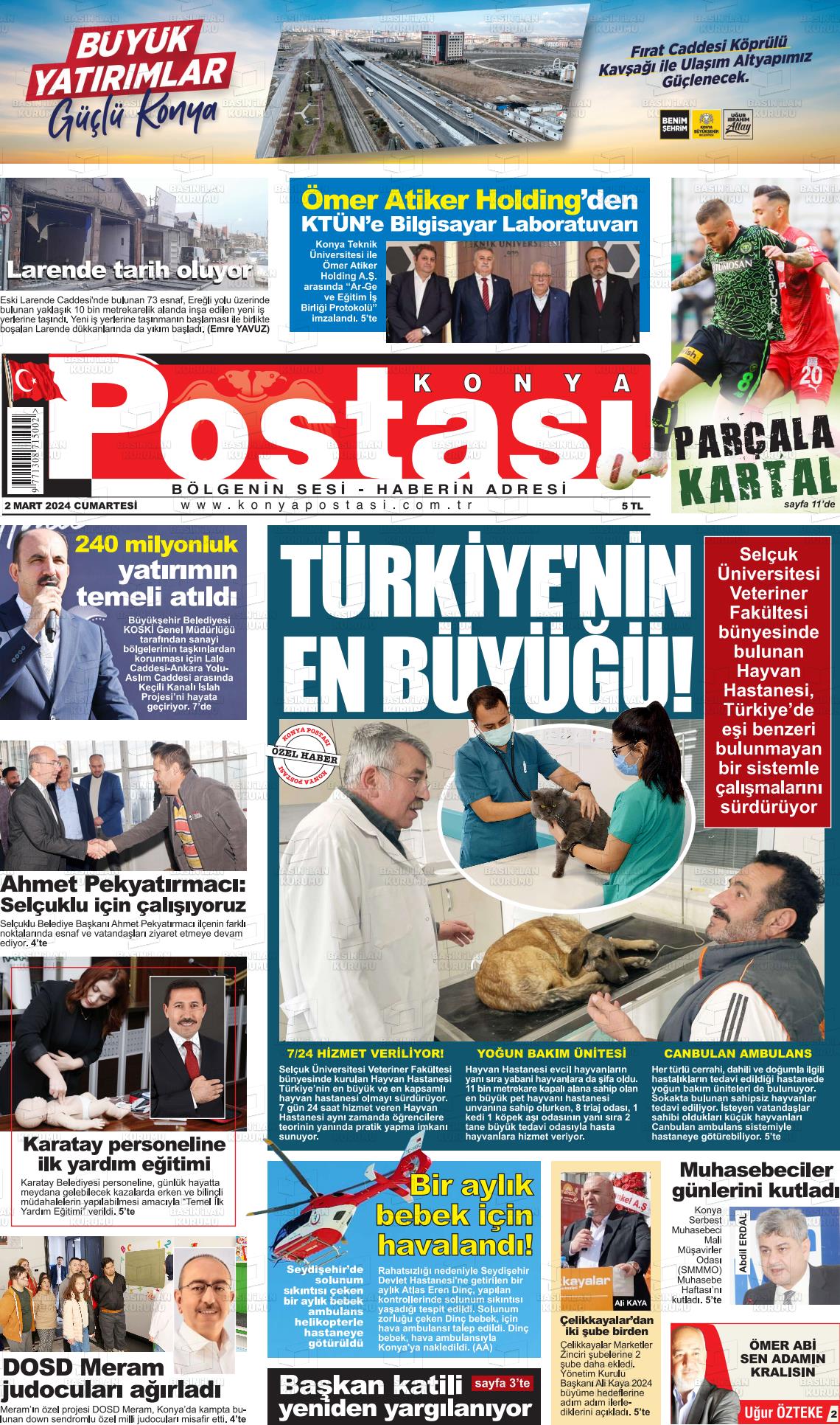 02 Mart 2024 Konya Postası Gazete Manşeti