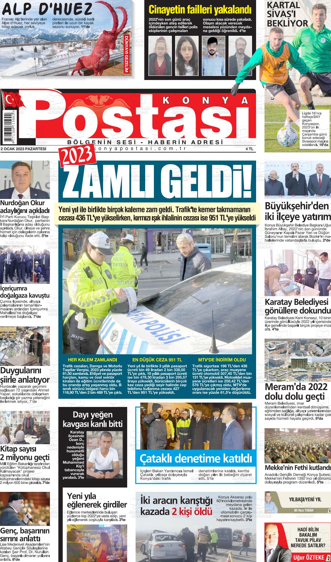 02 Ocak 2023 Konya Postası Gazete Manşeti