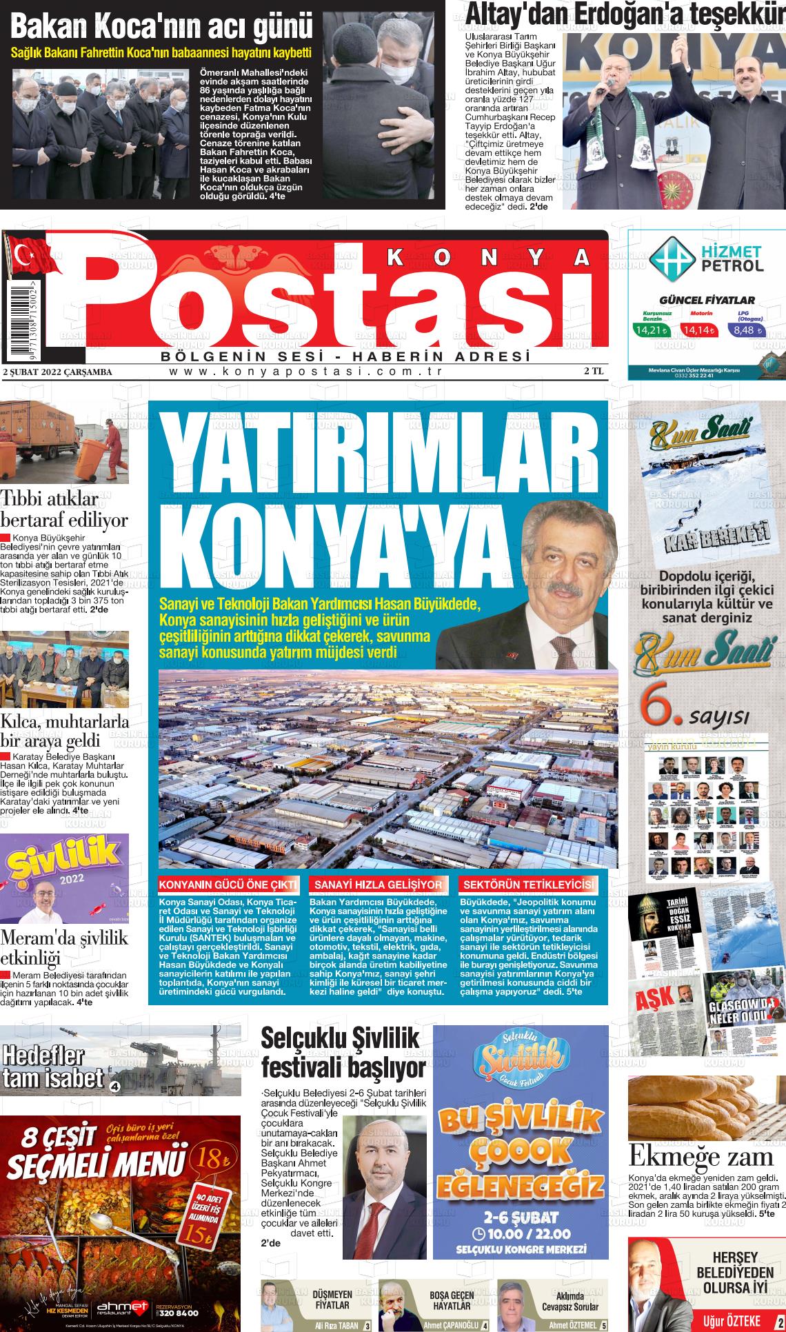 02 Şubat 2022 Konya Postası Gazete Manşeti