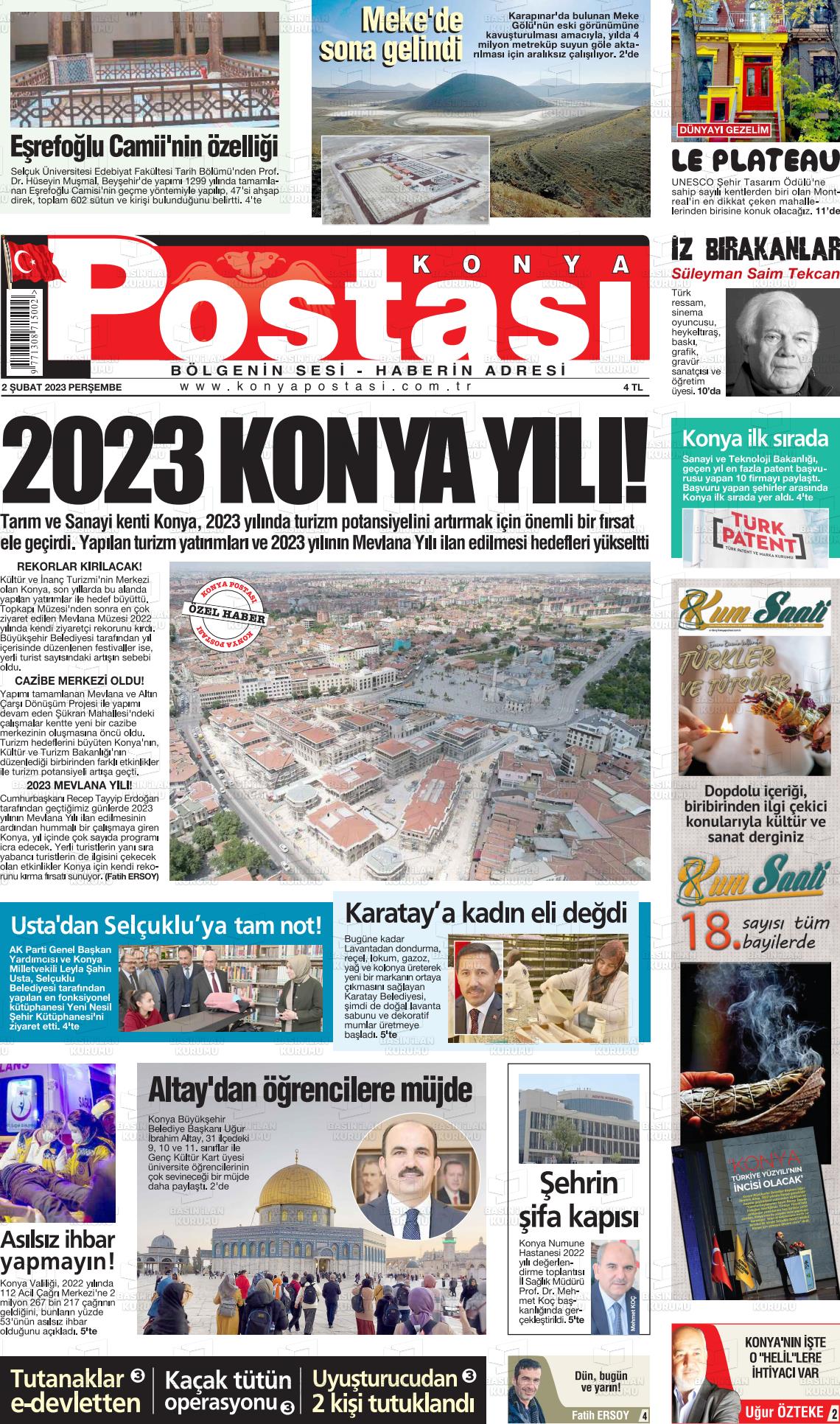 02 Şubat 2023 Konya Postası Gazete Manşeti