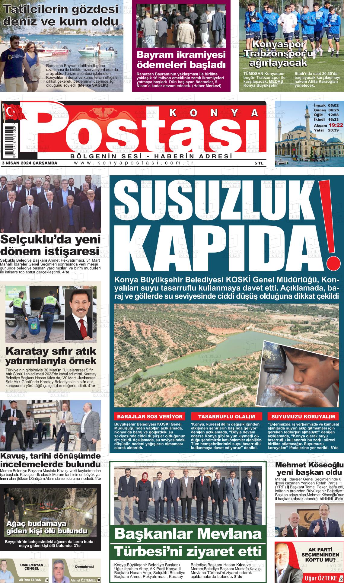 03 Nisan 2024 Konya Postası Gazete Manşeti