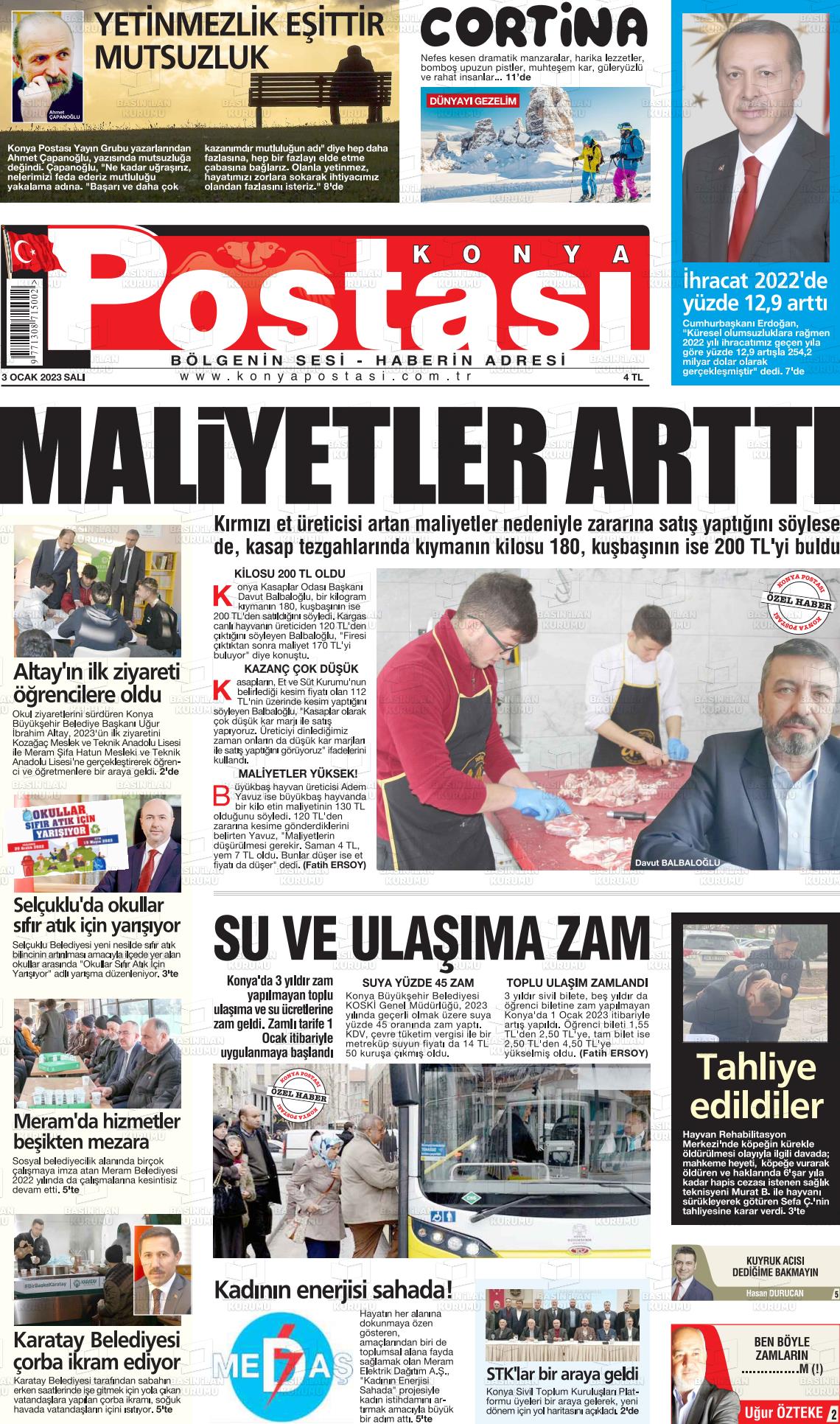 03 Ocak 2023 Konya Postası Gazete Manşeti