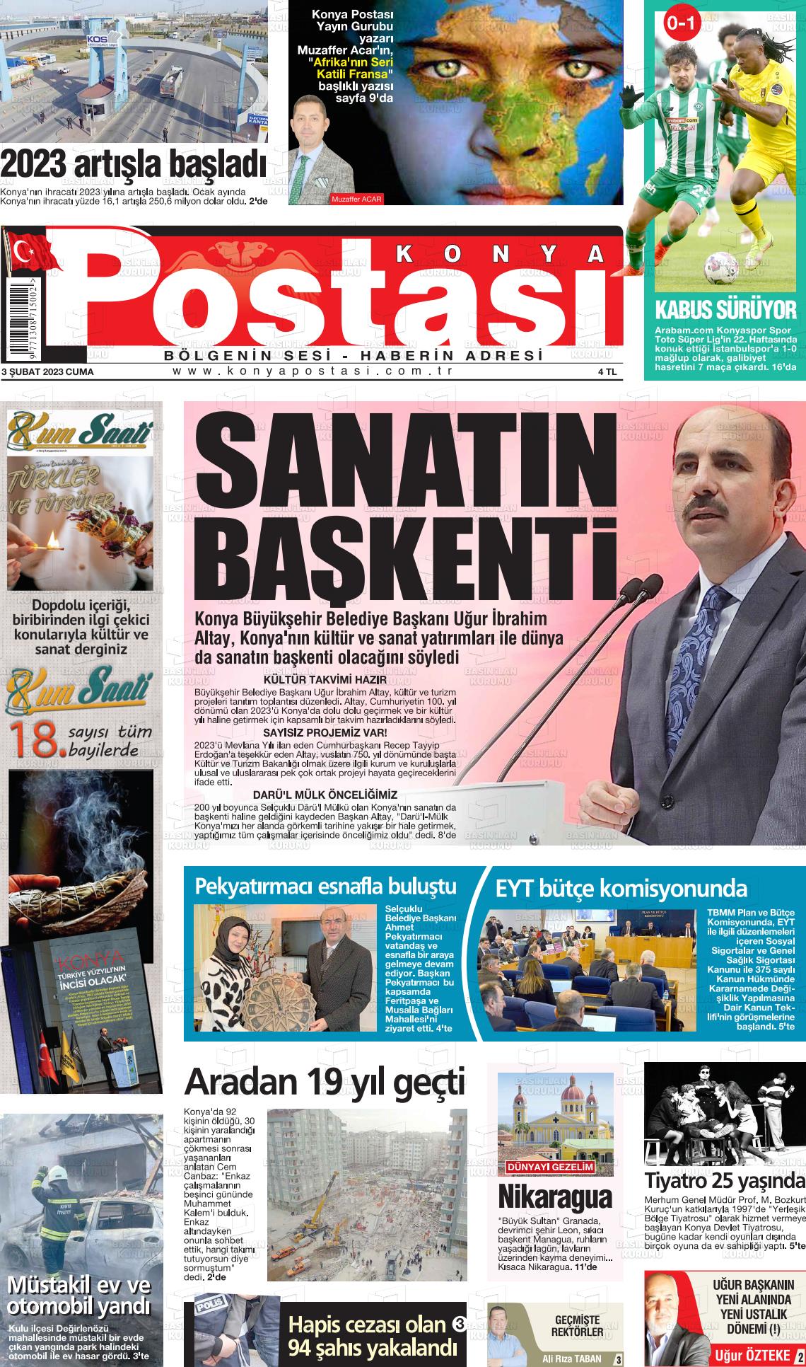 03 Nisan 2023 Konya Postası Gazete Manşeti