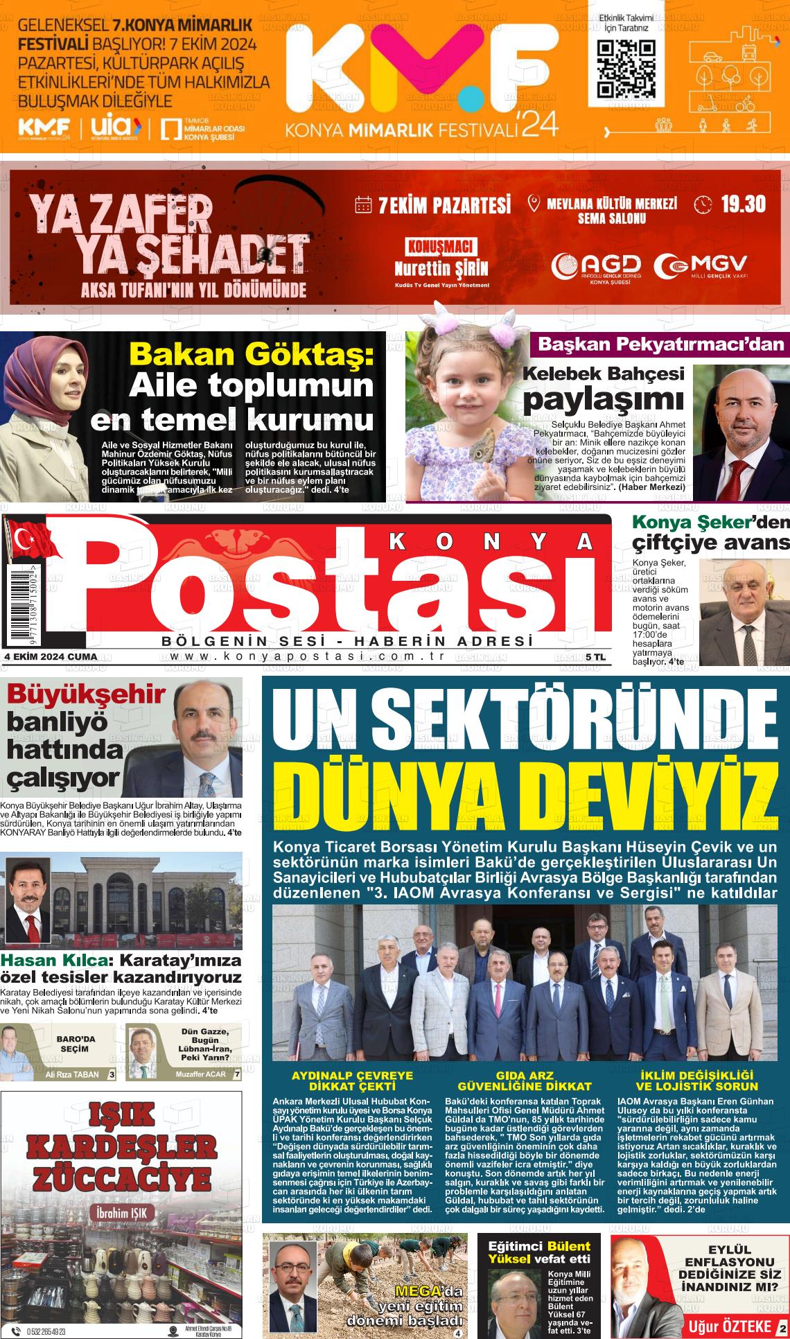 04 Ekim 2024 Konya Postası Gazete Manşeti