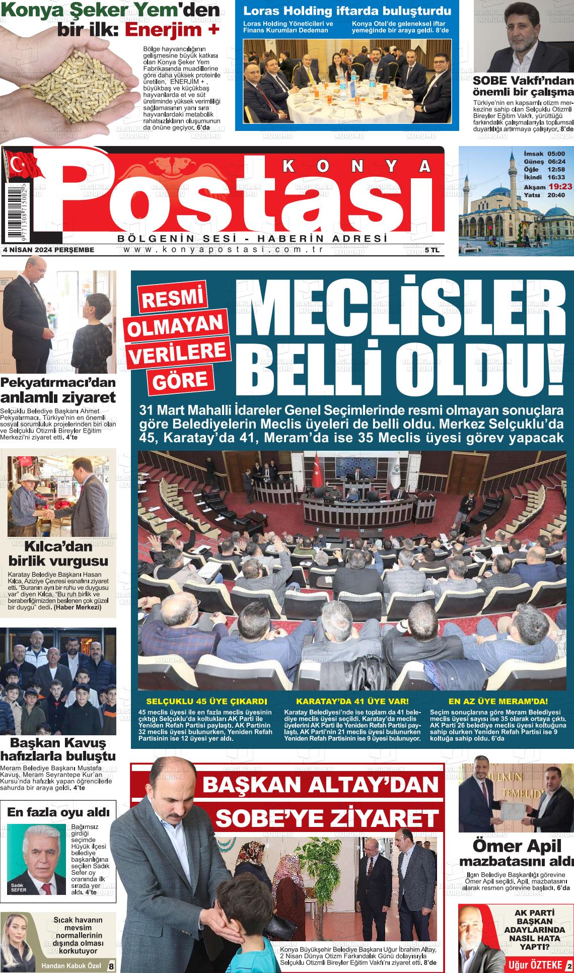 04 Nisan 2024 Konya Postası Gazete Manşeti