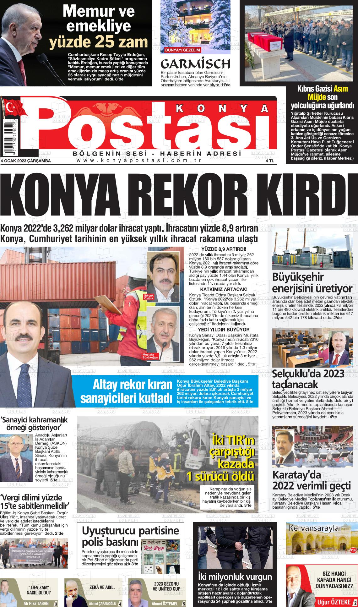 04 Ocak 2023 Konya Postası Gazete Manşeti