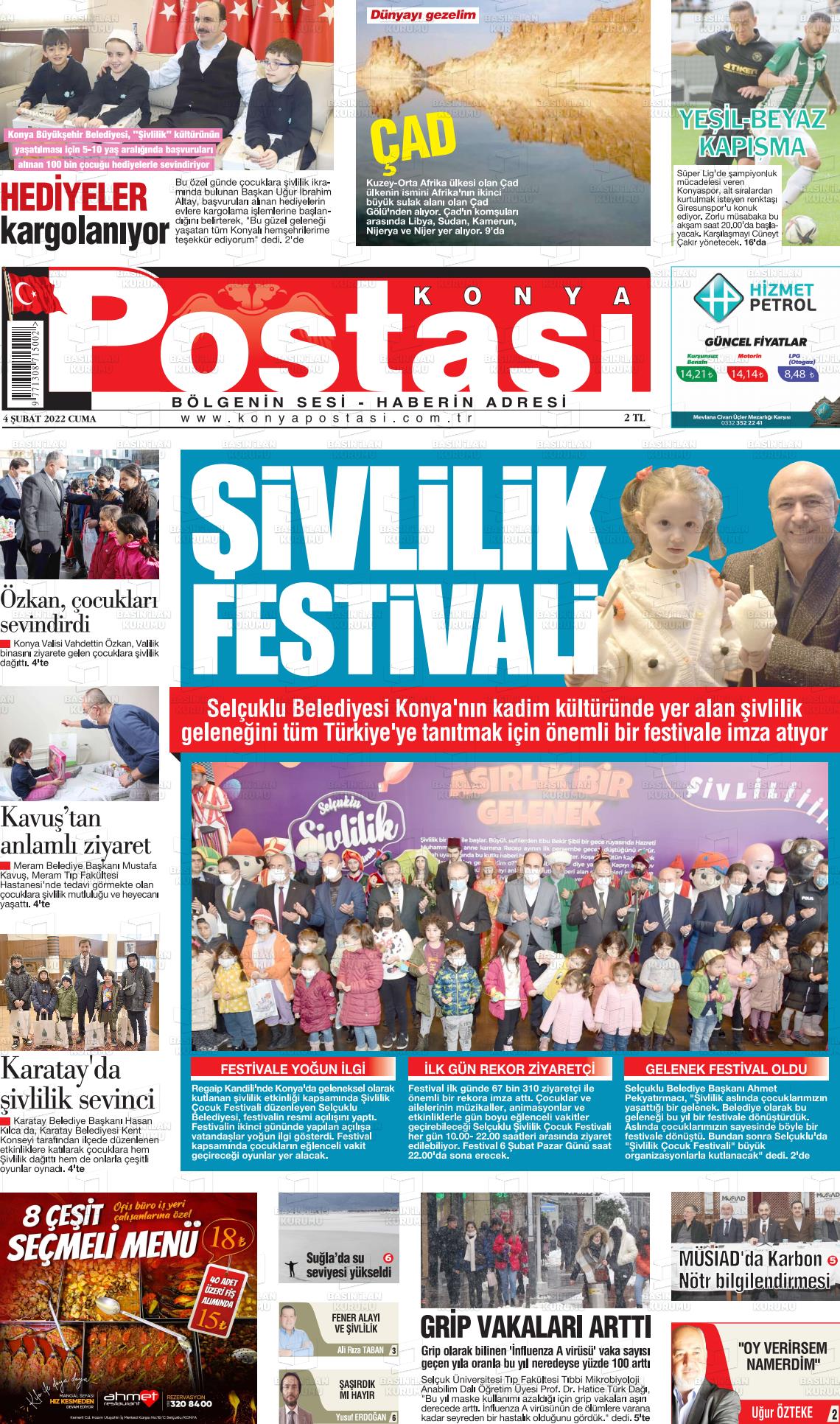 04 Şubat 2022 Konya Postası Gazete Manşeti