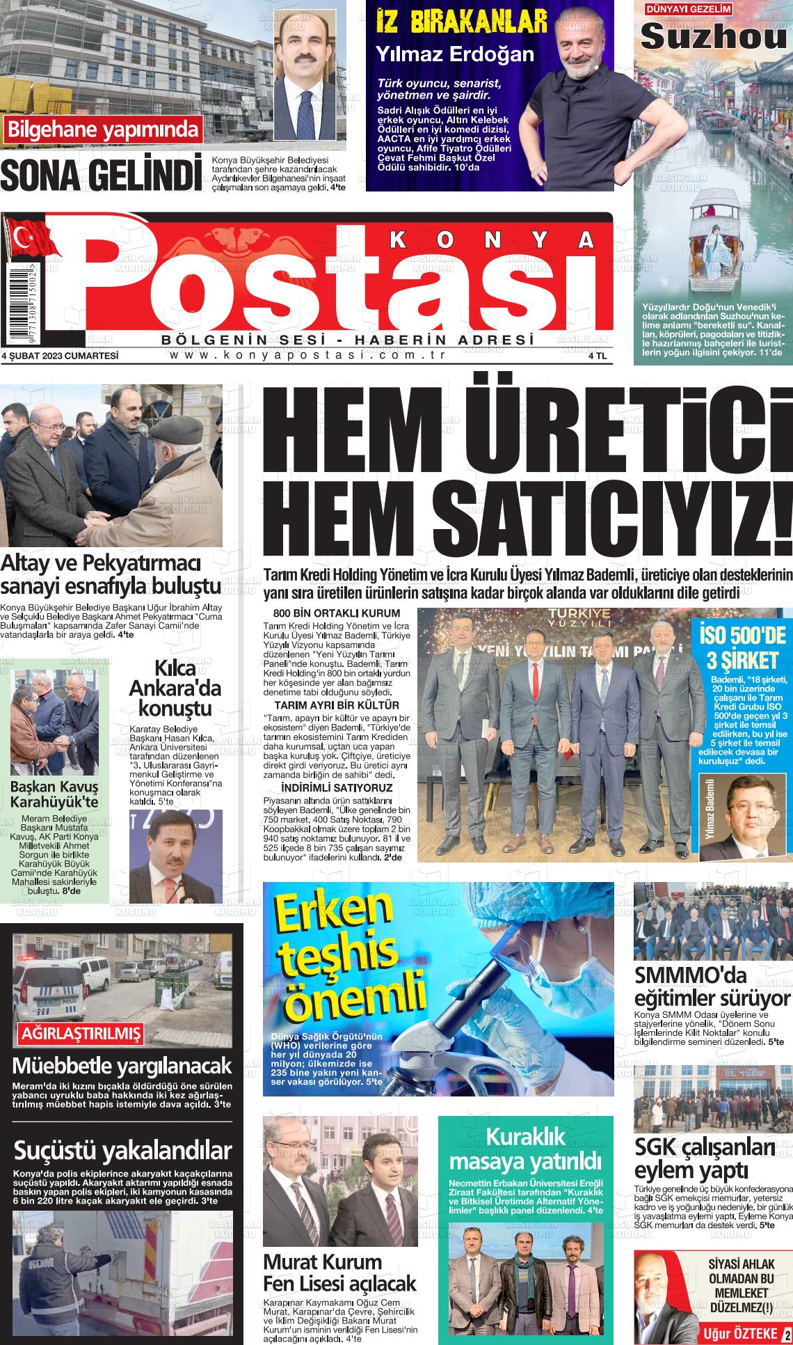 04 Şubat 2023 Konya Postası Gazete Manşeti