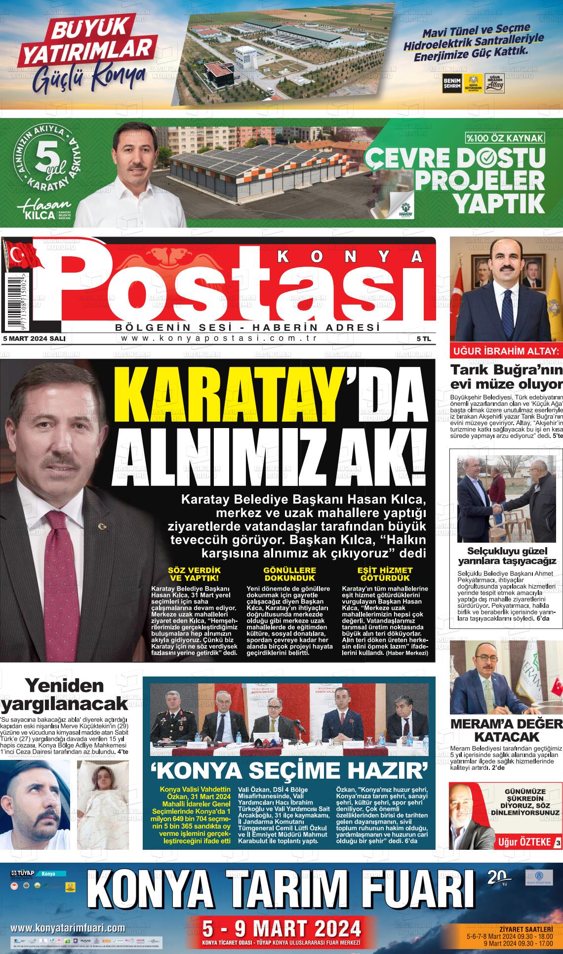 06 Mart 2024 Konya Postası Gazete Manşeti