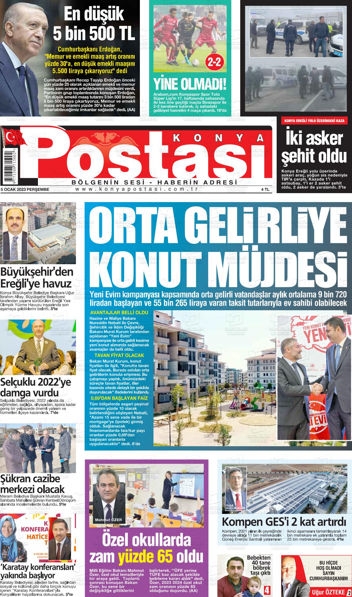 05 Ocak 2023 Konya Postası Gazete Manşeti