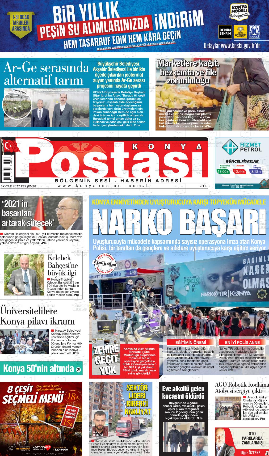 06 Ocak 2022 Konya Postası Gazete Manşeti