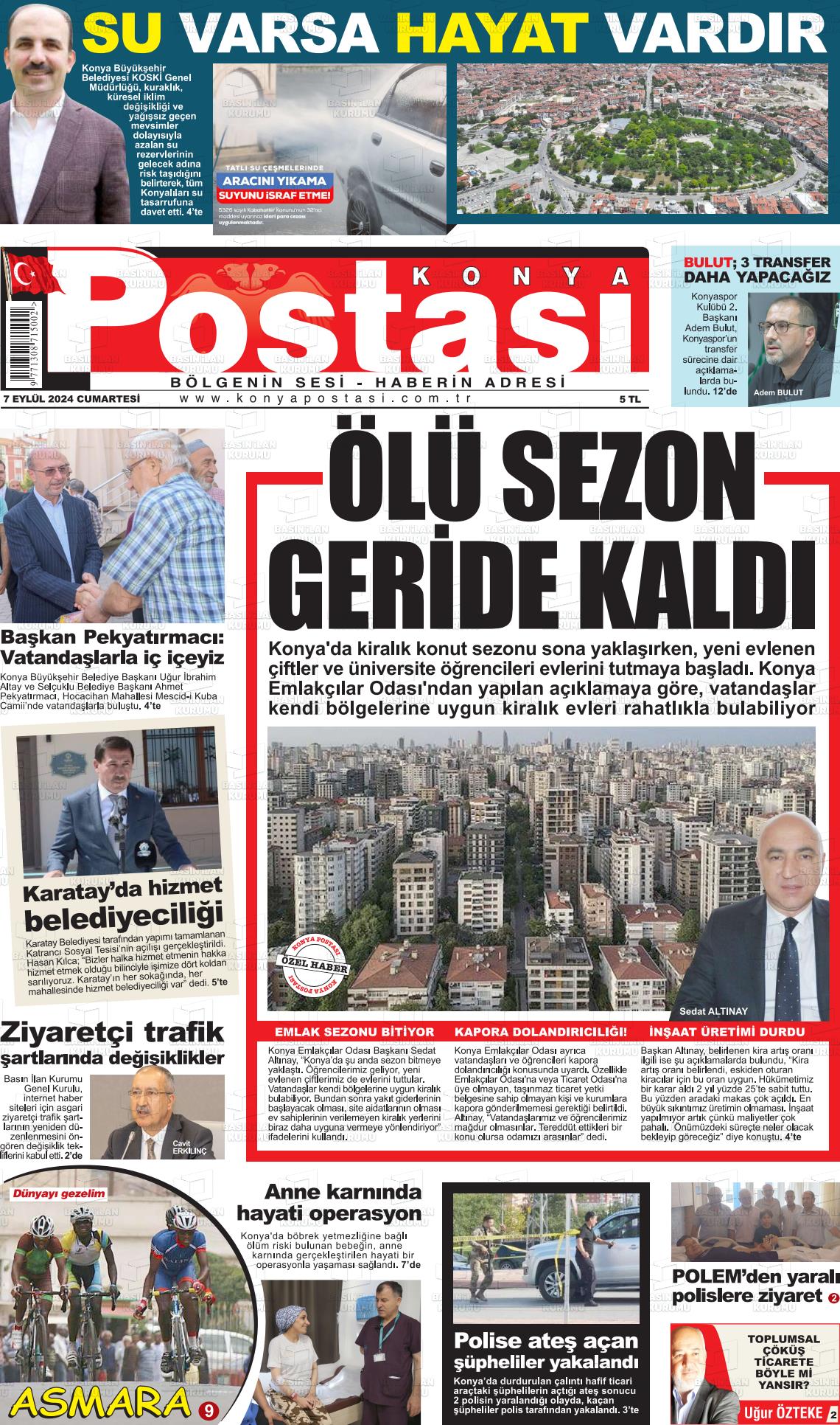 07 Eylül 2024 Konya Postası Gazete Manşeti