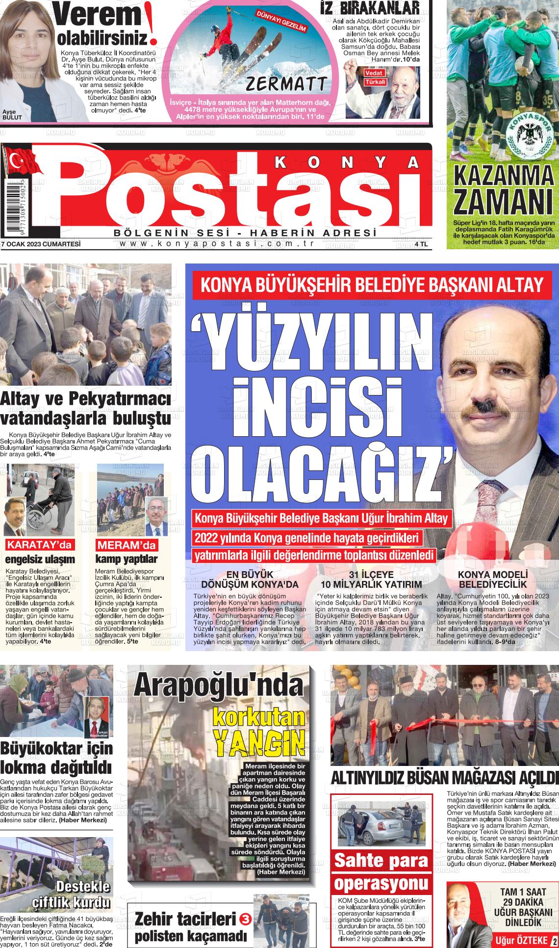 07 Ocak 2023 Konya Postası Gazete Manşeti