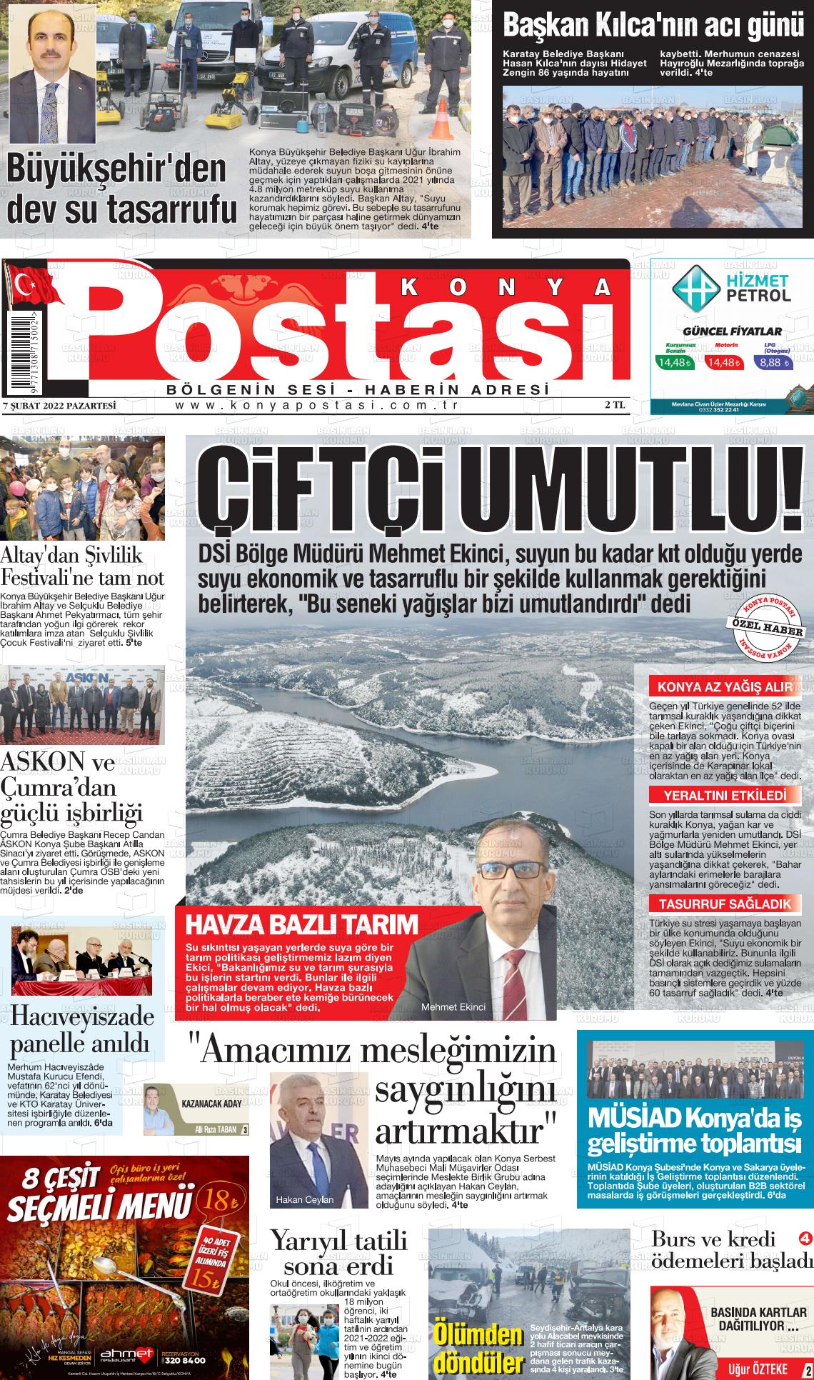 07 Şubat 2022 Konya Postası Gazete Manşeti