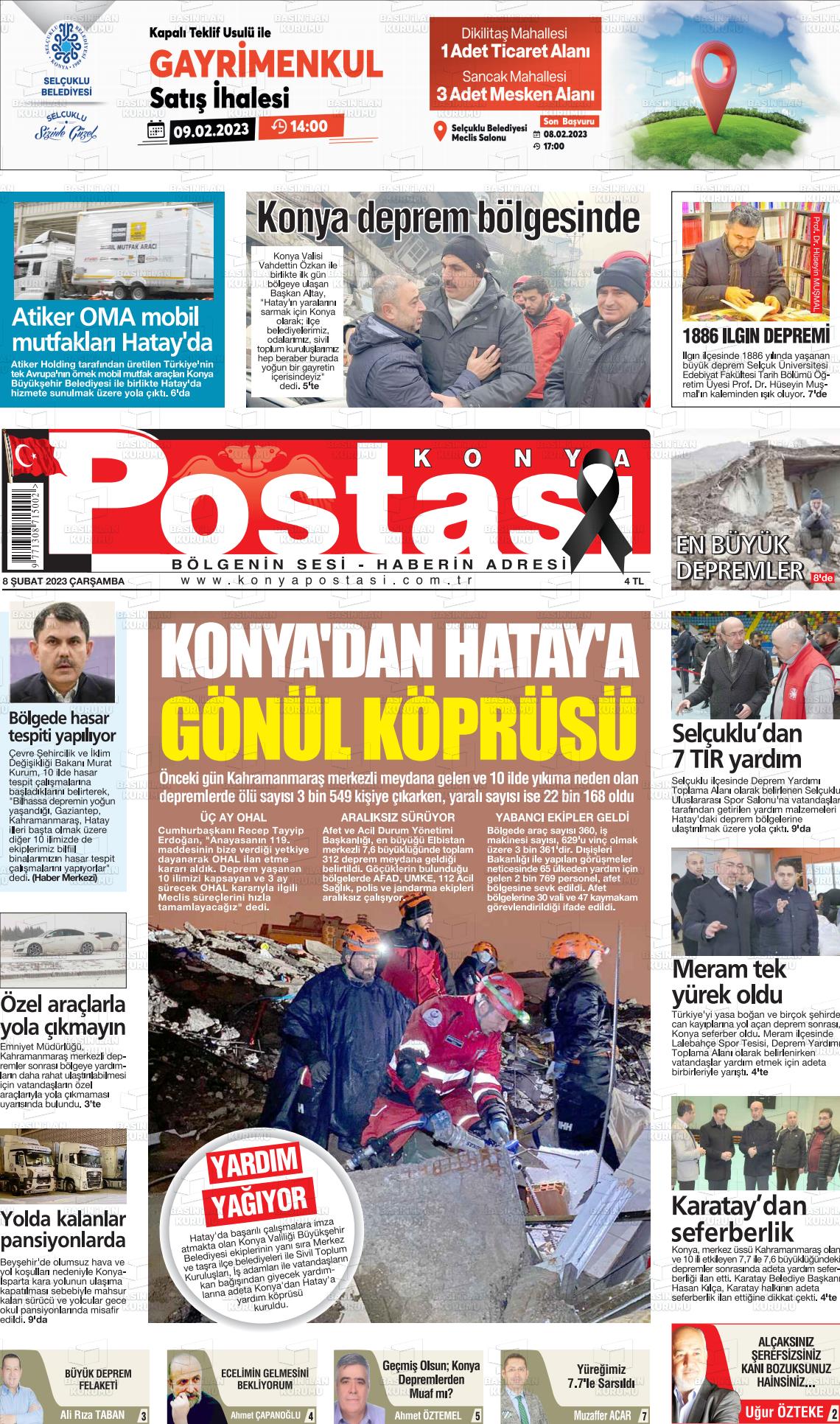 08 Nisan 2023 Konya Postası Gazete Manşeti