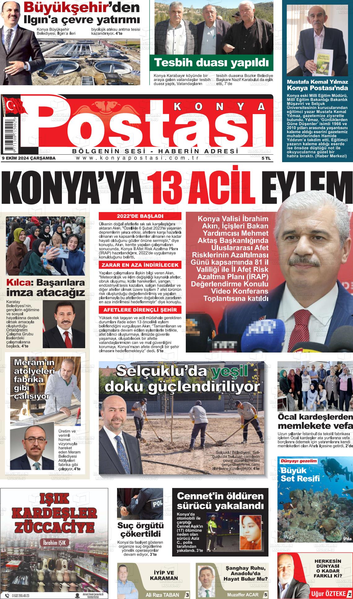 09 Ekim 2024 Konya Postası Gazete Manşeti