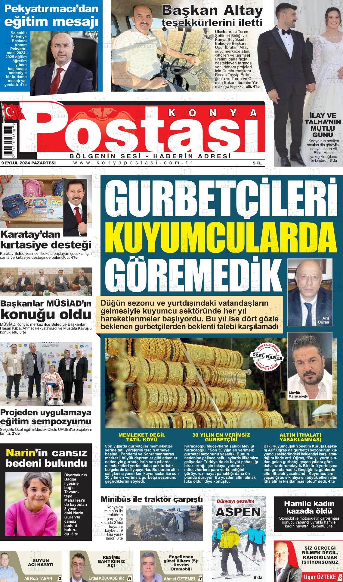 09 Eylül 2024 Konya Postası Gazete Manşeti