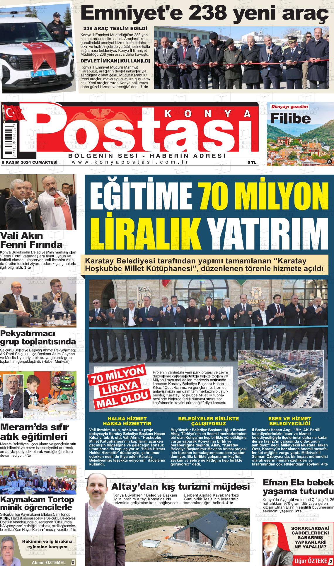 09 Kasım 2024 Konya Postası Gazete Manşeti