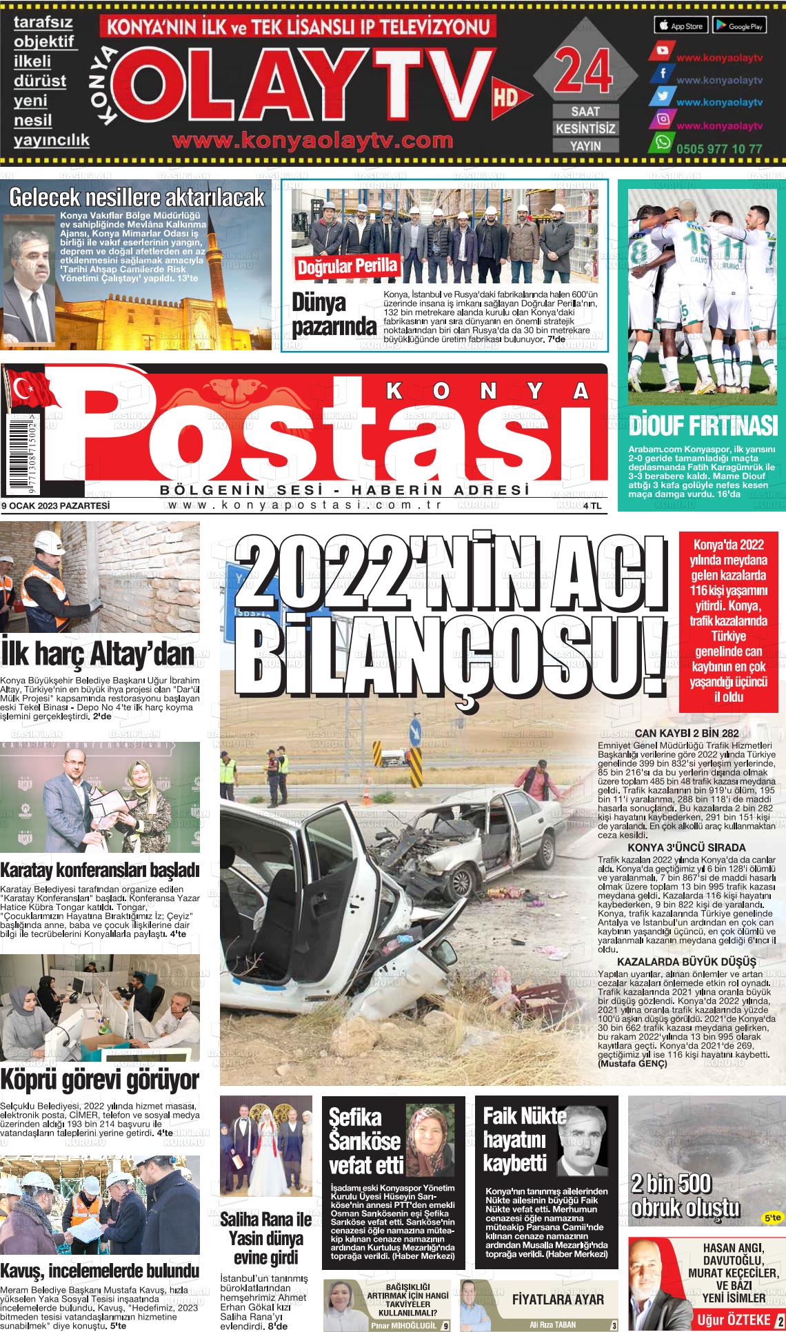 09 Ocak 2023 Konya Postası Gazete Manşeti